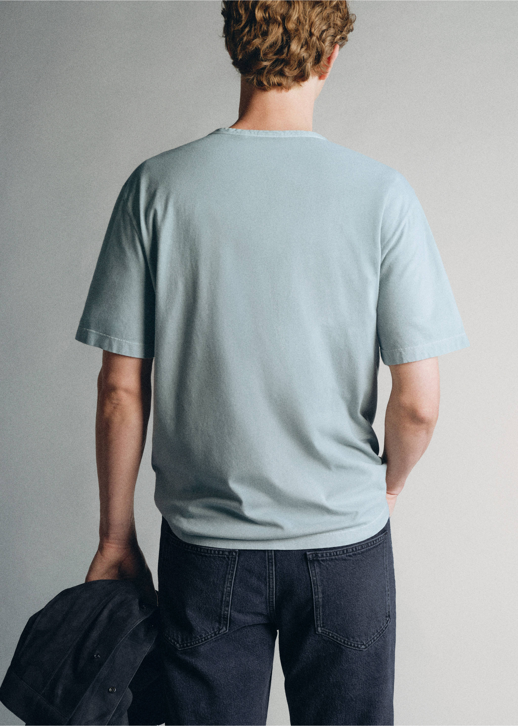 100% cotton T-shirt regular fit - Reverse of the article, Sky Blue. Ref: 37065880-00.