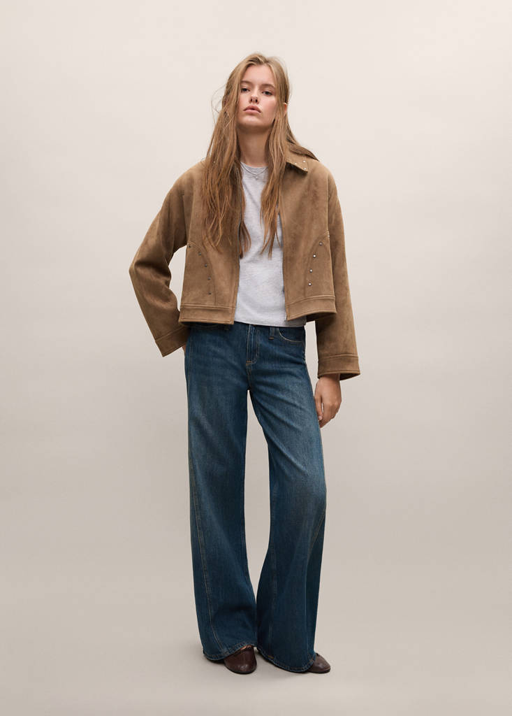 Studded faux suede jacket — Tobacco Brown