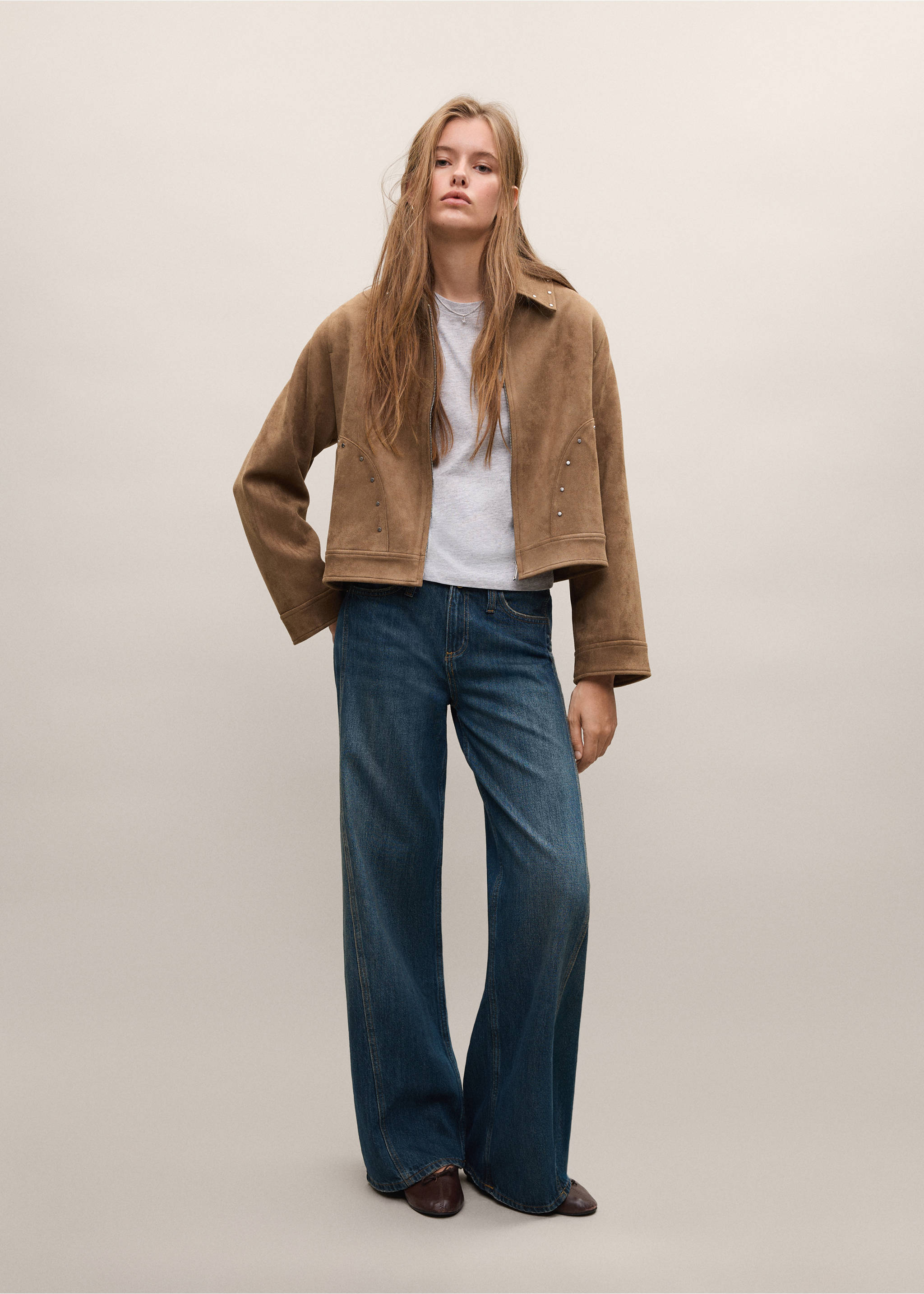 Studded faux suede jacket - General plane, Tobacco Brown. Ref: 37065974-00.