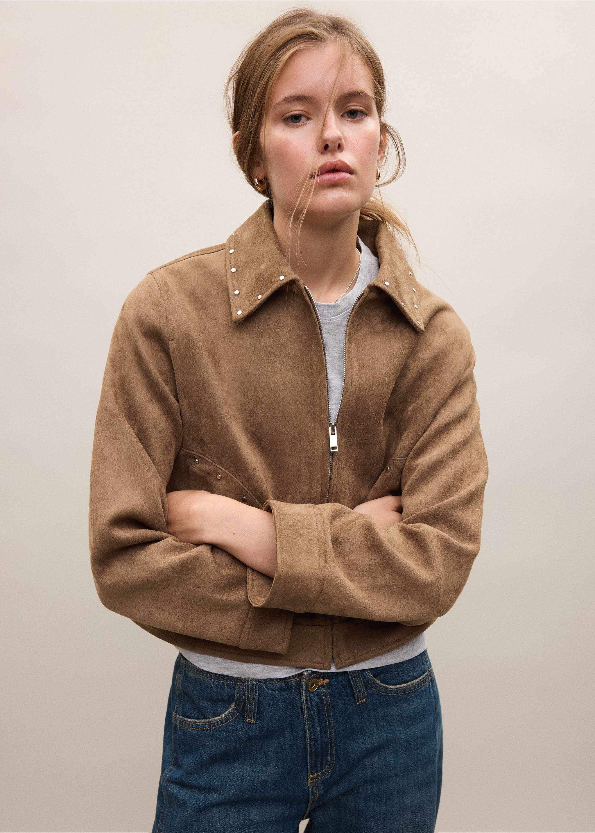 Studded faux suede jacket - Medium plane