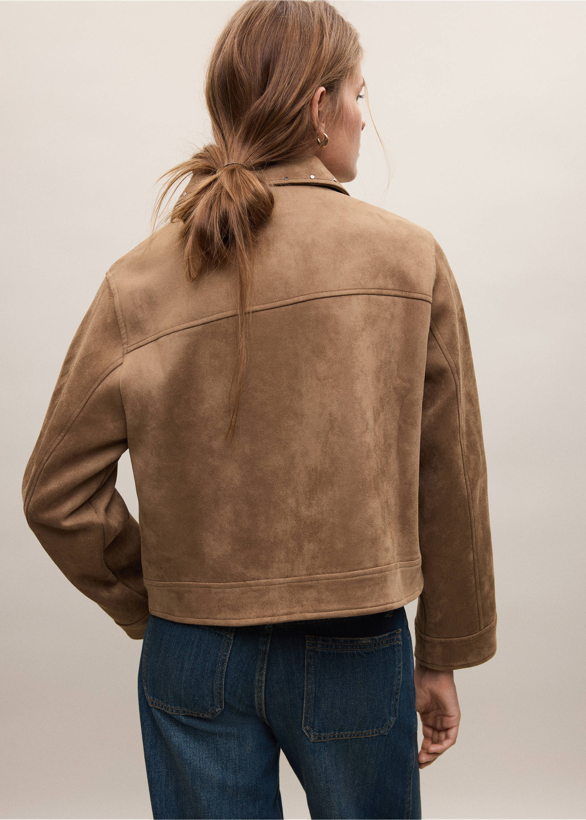 Studded faux suede jacket - Reverse of the article, Tobacco Brown. Ref: 37065974-00.