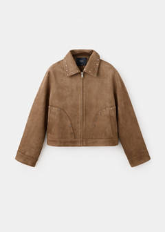 Studded faux suede jacket — Tobacco Brown 6