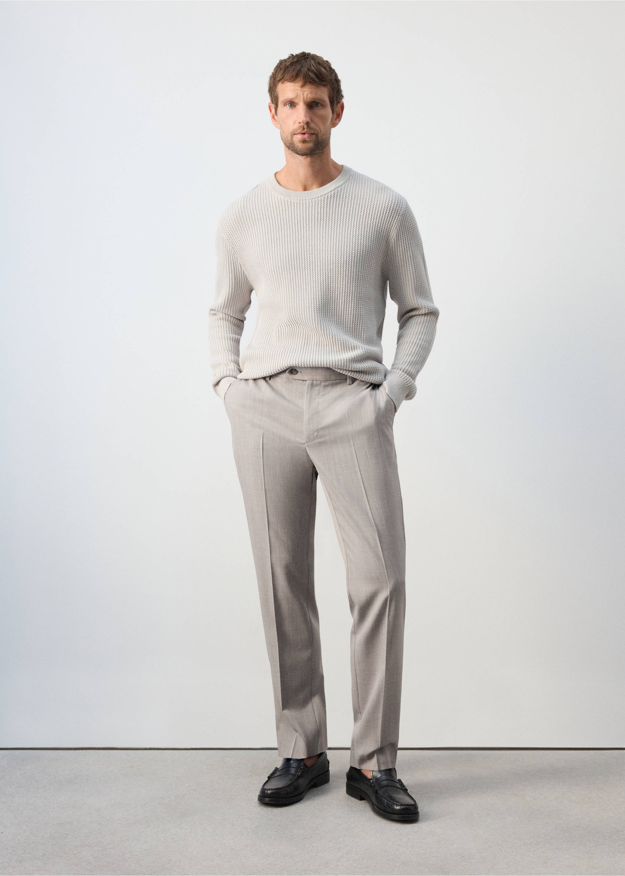 Regular-fit wool-blend trousers - General plane, Light/Pastel Grey. Ref: 37065975-00.