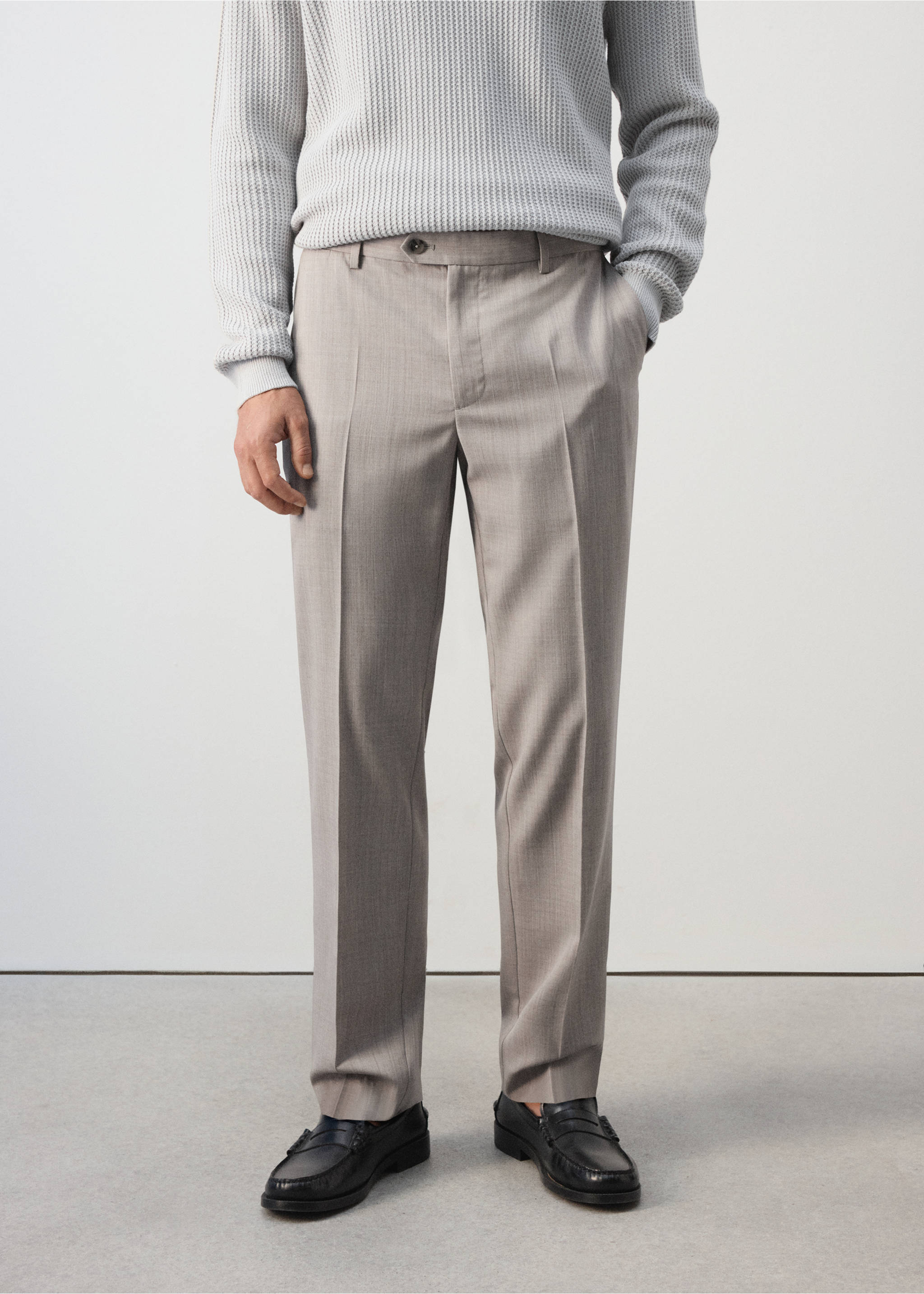 Regular-fit wool-blend trousers - Medium plane, Light/Pastel Grey. Ref: 37065975-00.