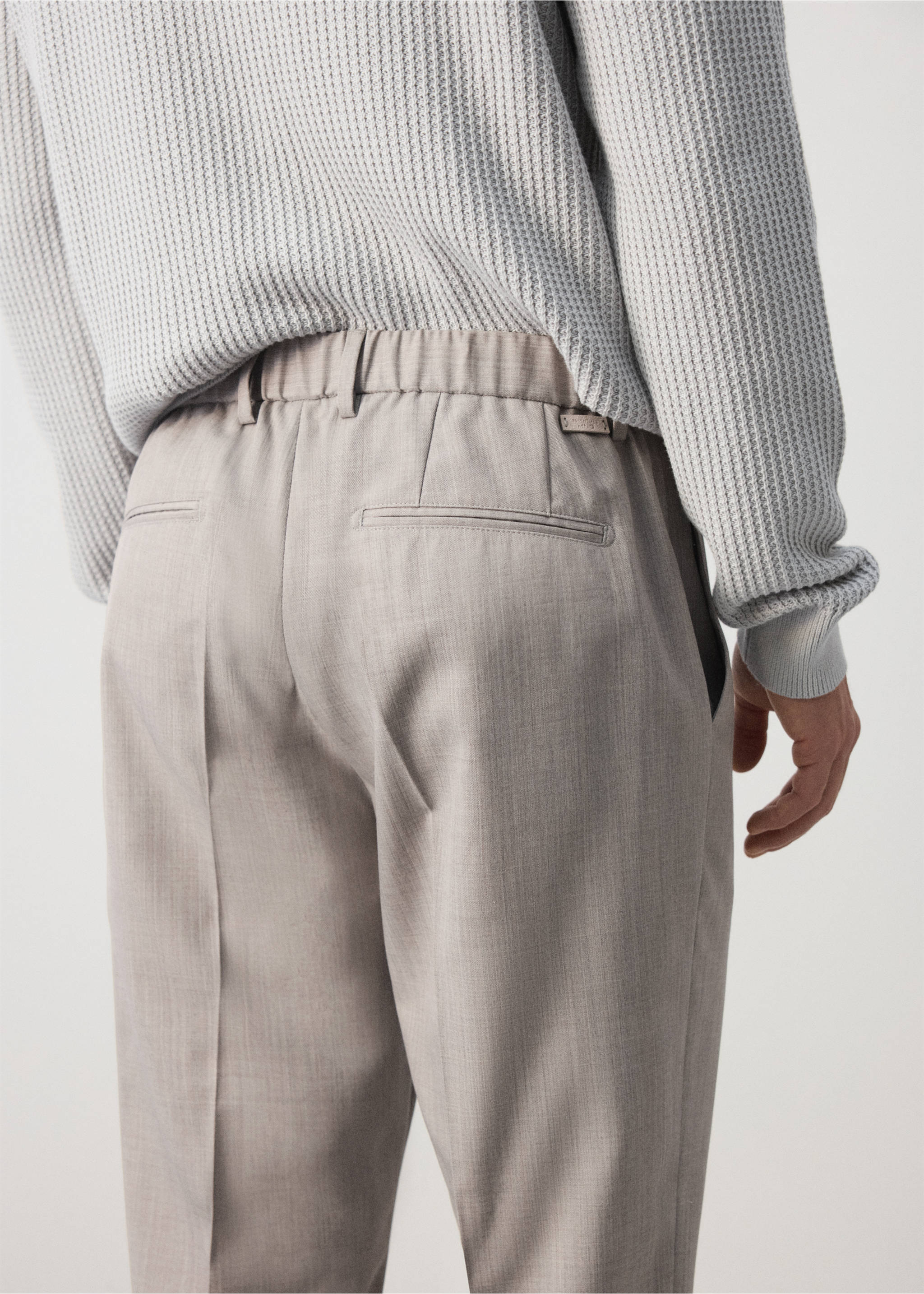 Regular-fit wool-blend trousers - Details of the article 3, Light/Pastel Grey. Ref: 37065975-00.