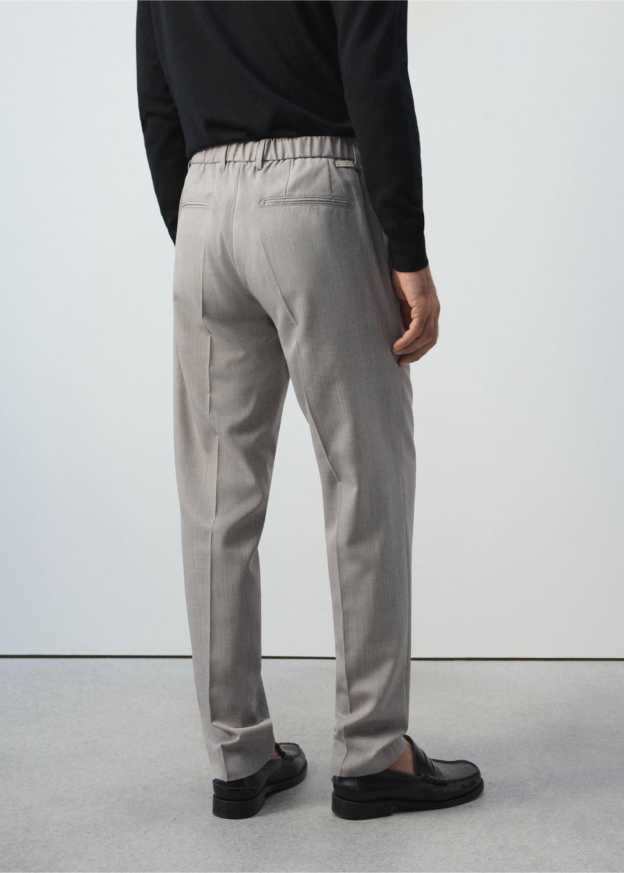 Light grey trousers with an elasticated waistband, back view., Light/Pastel Grey. Ref: 37065975-02.