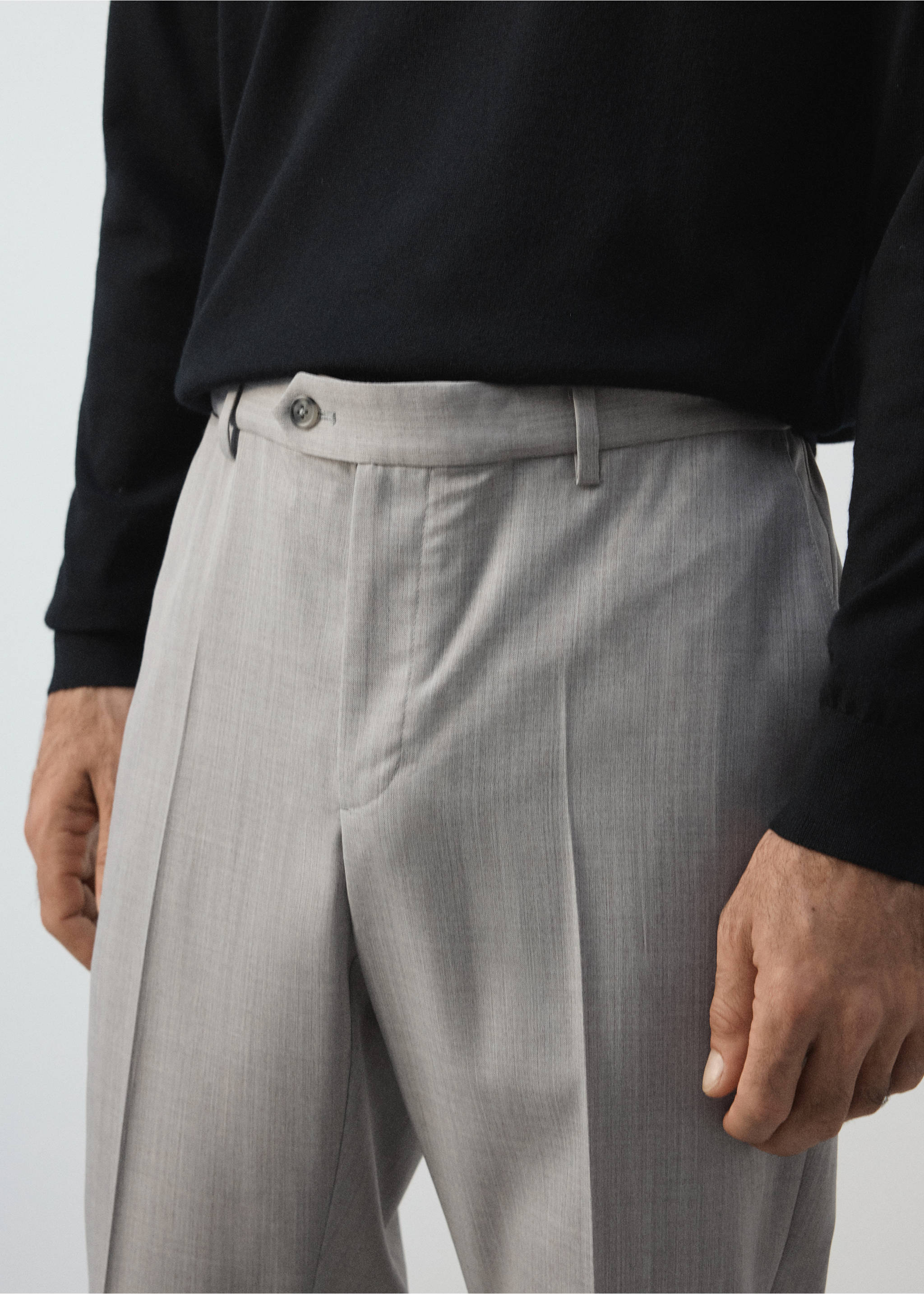 Light grey tailored trousers with belt loops and a button fastening., Light/Pastel Grey. Ref: 37065975-02.