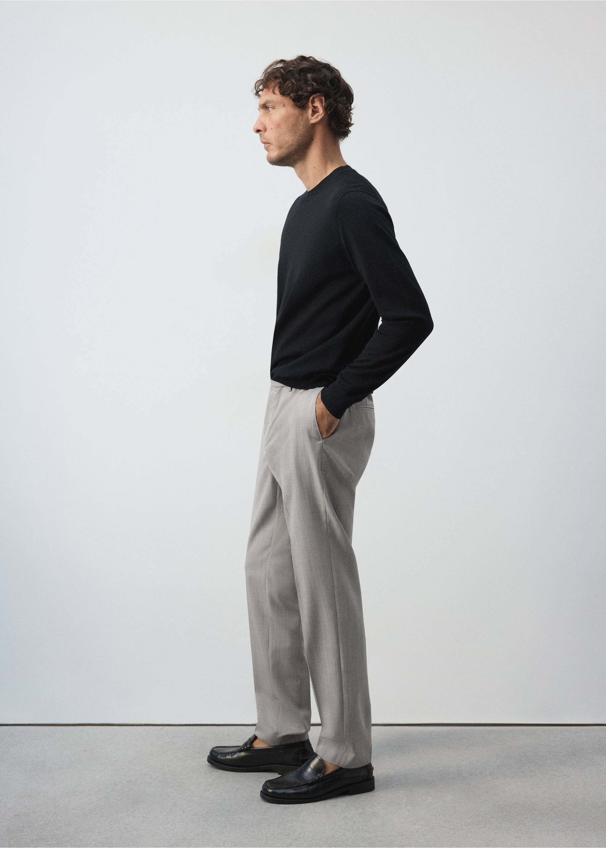 Light grey straight-fit trousers worn with a black jumper., Light/Pastel Grey. Ref: 37065975-02.
