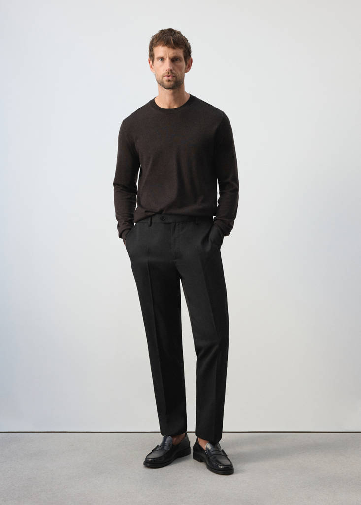 Regular-fit wool-blend trousers — Black