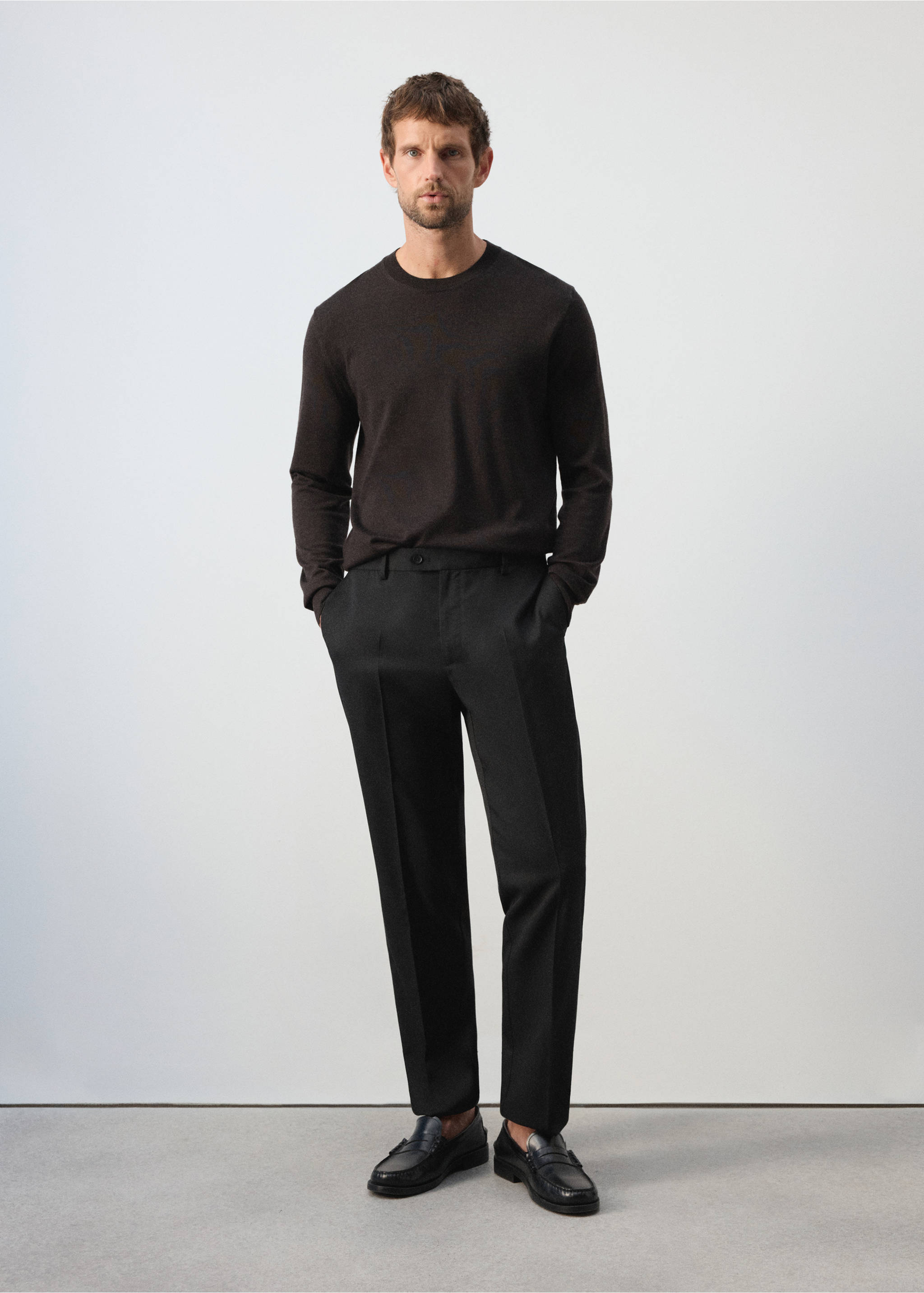 Regular-fit wool-blend trousers - General plane, Black. Ref: 37065975-00.