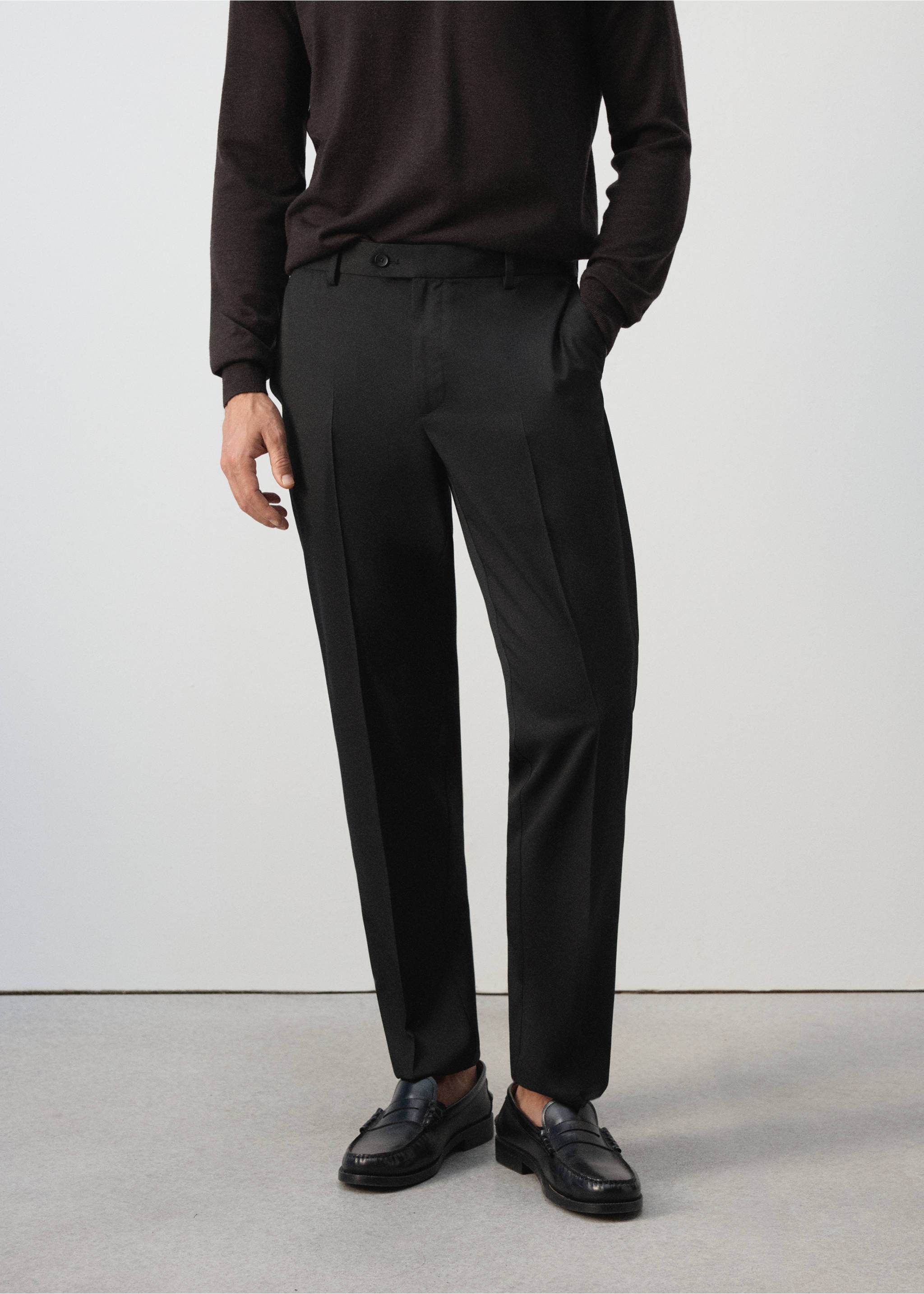 Regular-fit wool-blend trousers - Medium plane, Black. Ref: 37065975-00.