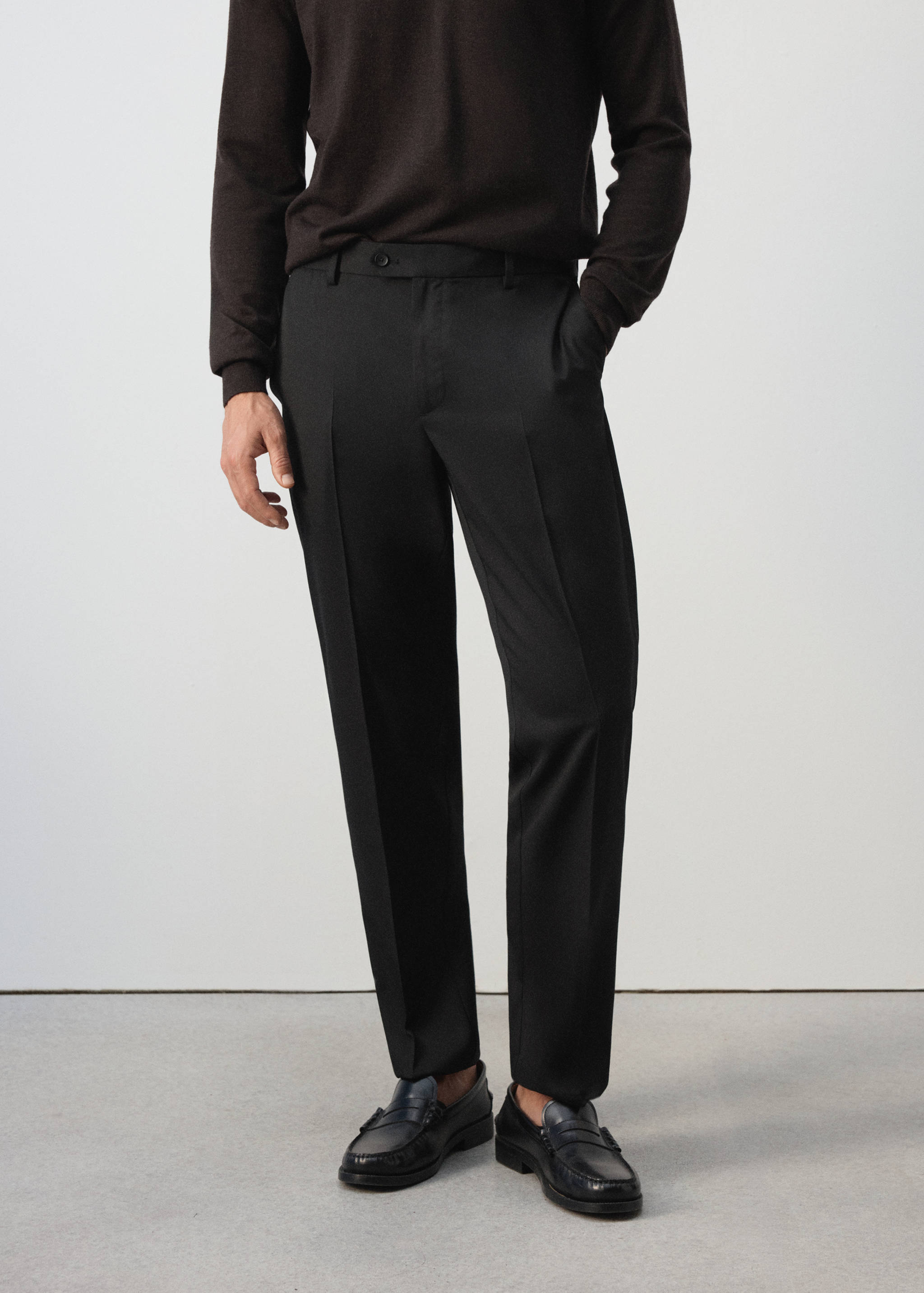 Regular-fit wool-blend trousers - Medium plane