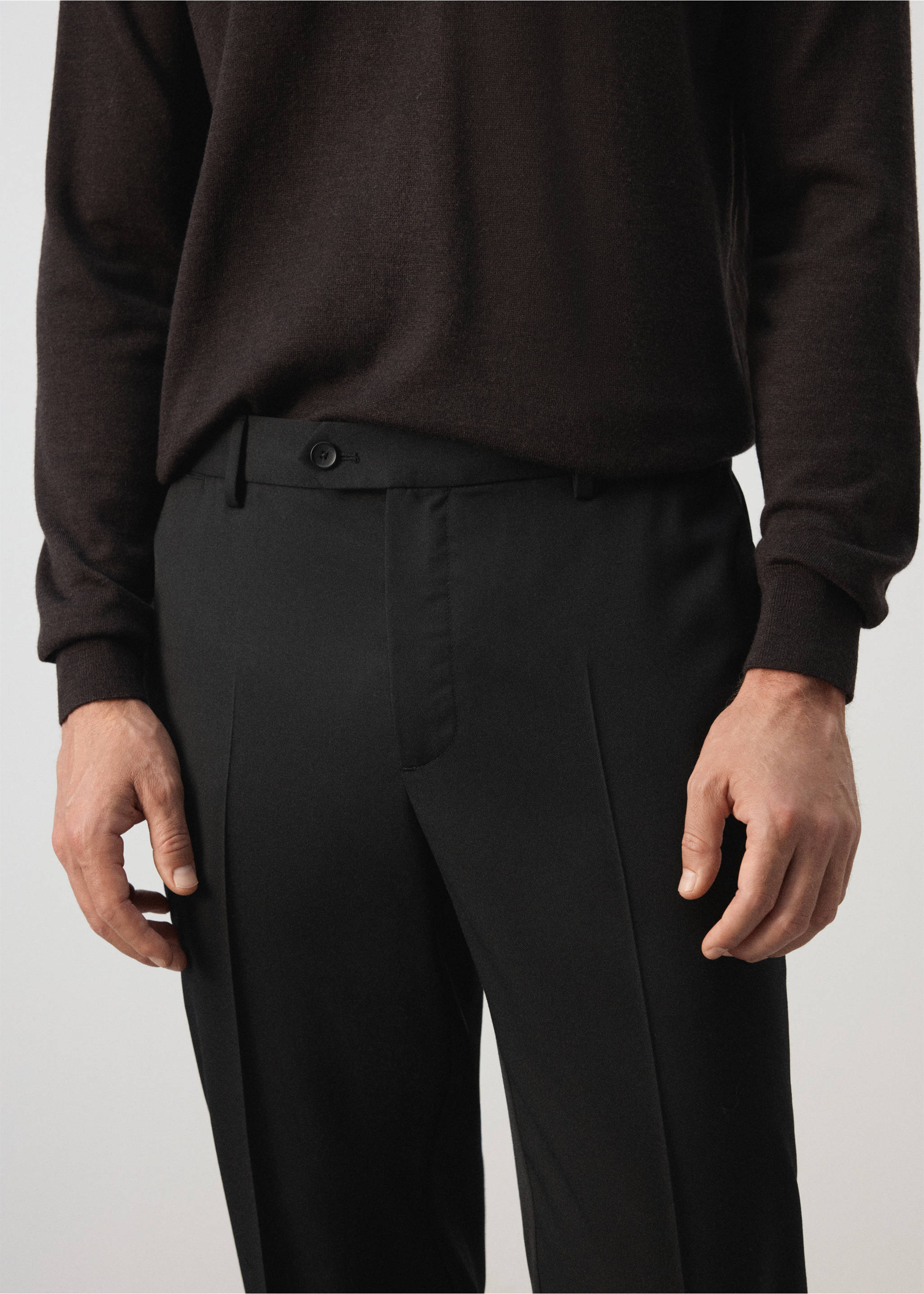 Regular-fit wool-blend trousers - Details of the article 1, Black. Ref: 37065975-00.