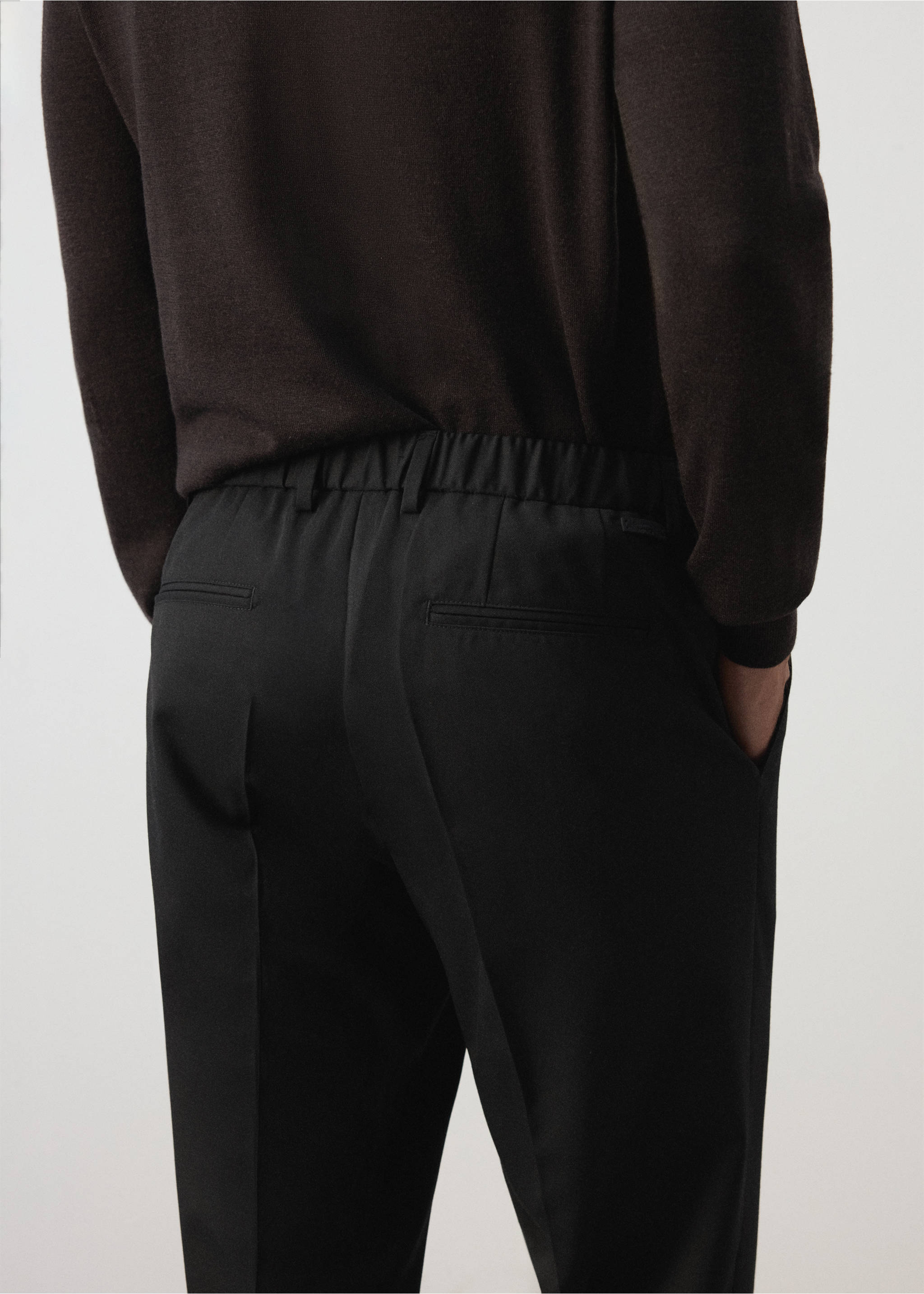 Regular-fit wool-blend trousers - Details of the article 3, Black. Ref: 37065975-00.