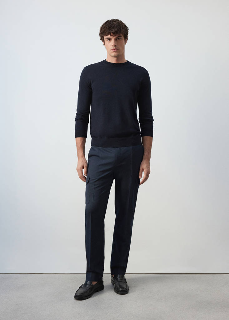 Regular fit cargo trousers in a wool blend — Navy