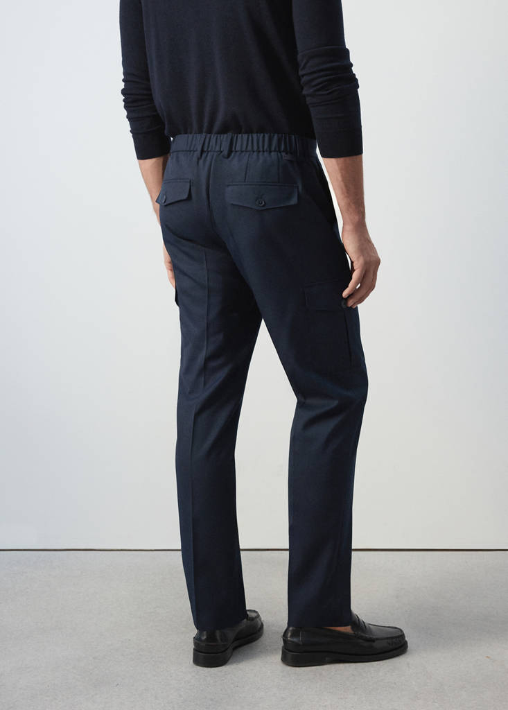 Regular fit cargo trousers in a wool blend — Navy