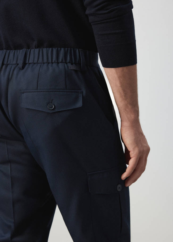 Regular fit cargo trousers in a wool blend — Navy