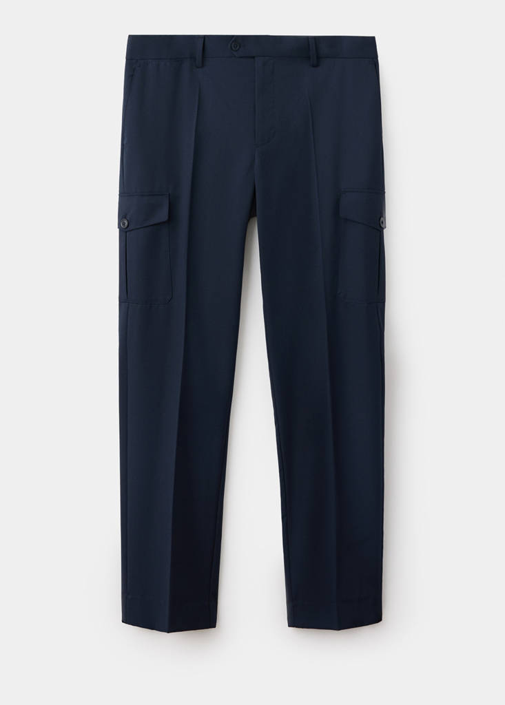 Regular fit cargo trousers in a wool blend — Navy