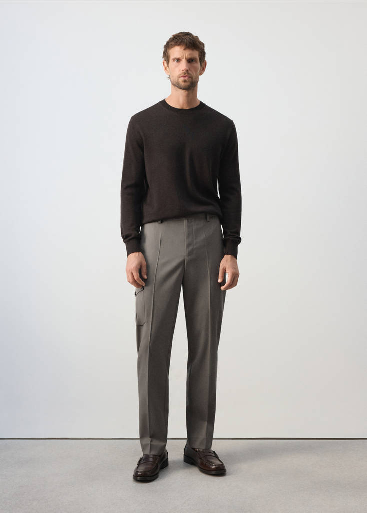 Regular fit cargo trousers in a wool blend — Mink Grey