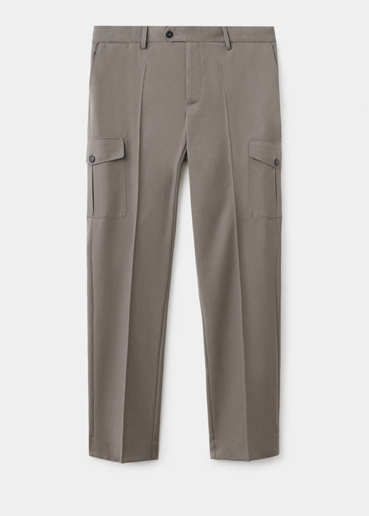 Regular fit cargo trousers in a wool blend — Mink Grey