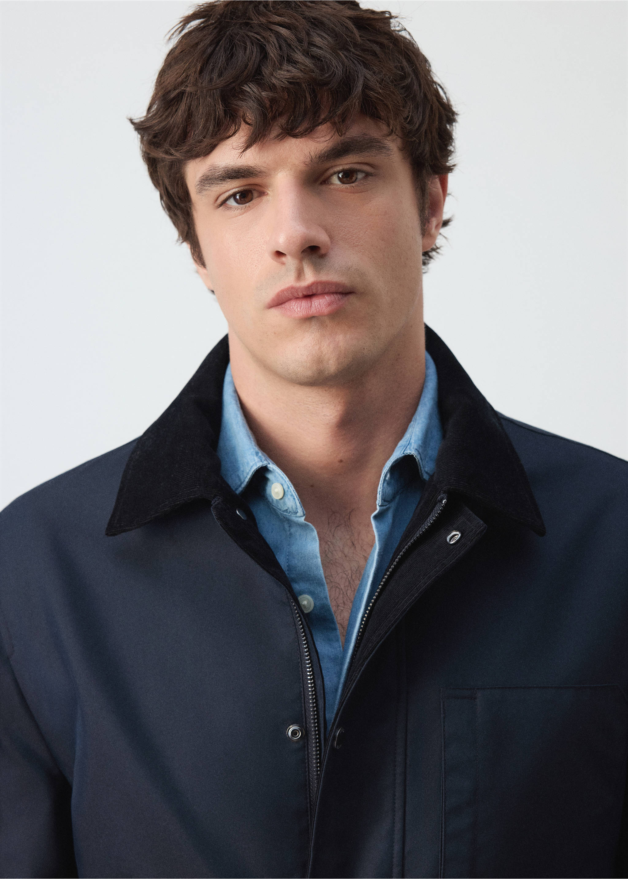 Water-repellent cotton blend jacket - Details of the article 1, Night Blue. Ref: 37065977-00.