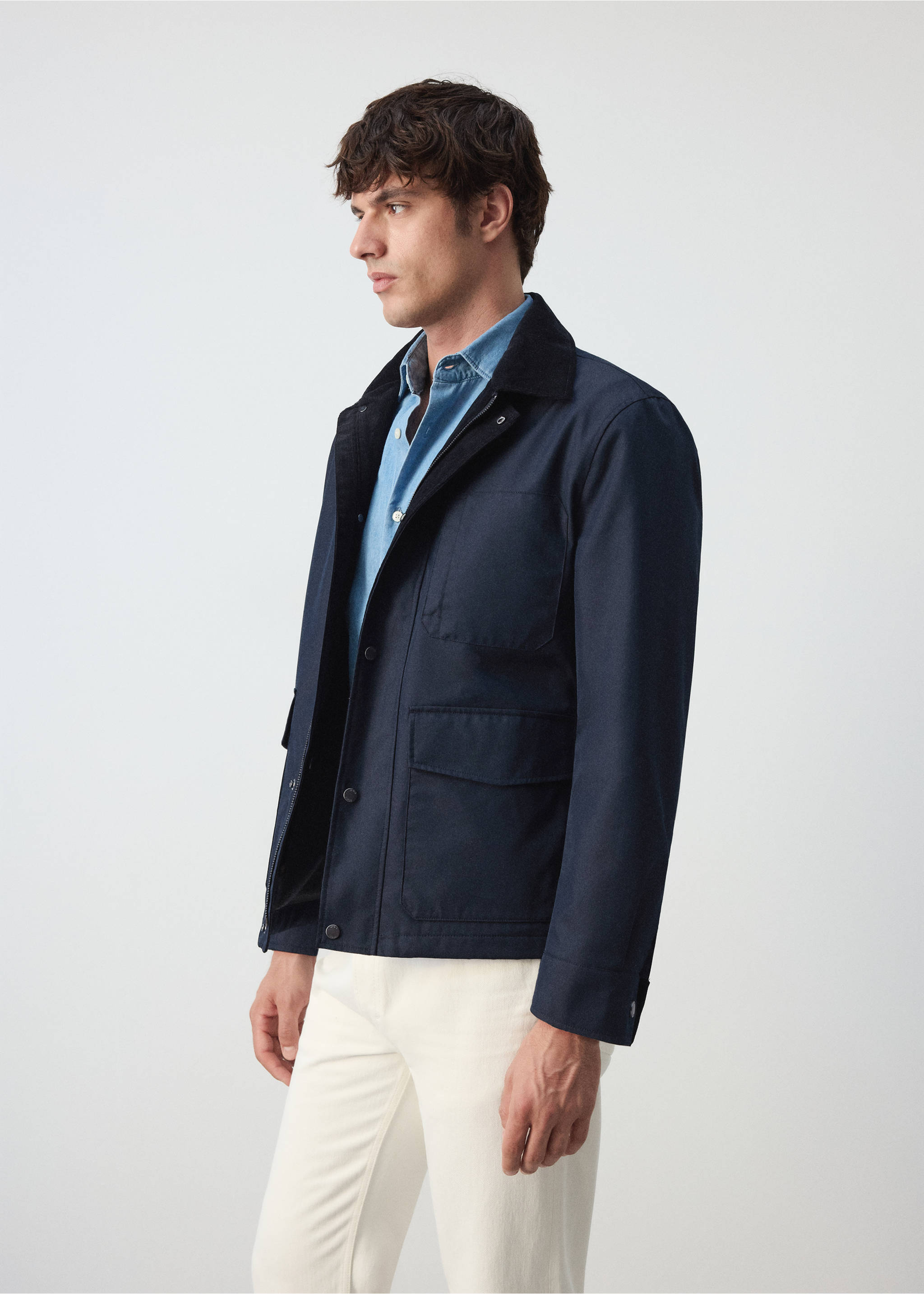 Water-repellent cotton blend jacket - Details of the article 2, Night Blue. Ref: 37065977-00.
