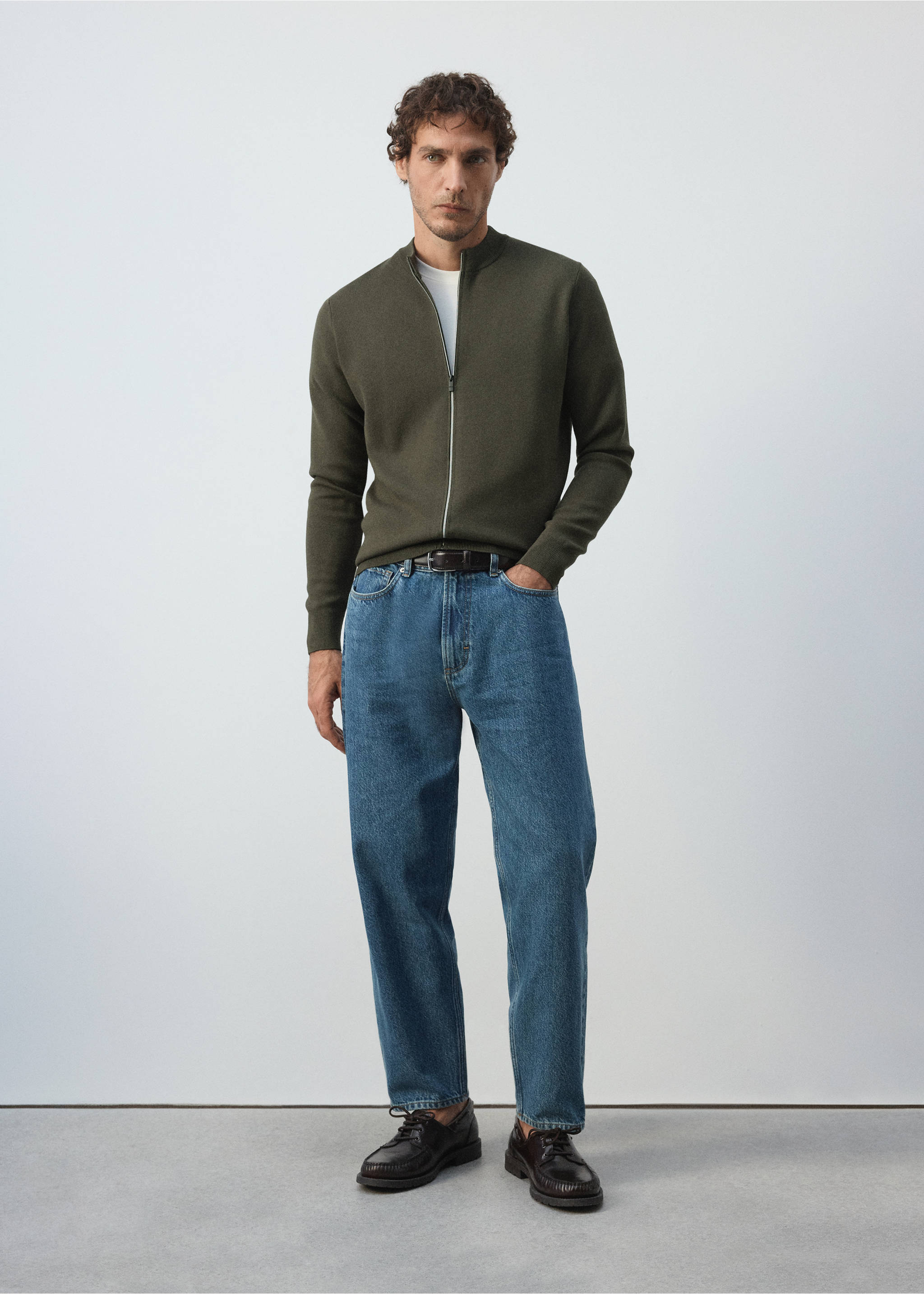 Comfort stretch knit cardigan - General plane, Dark Green. Ref: 37065981-01.