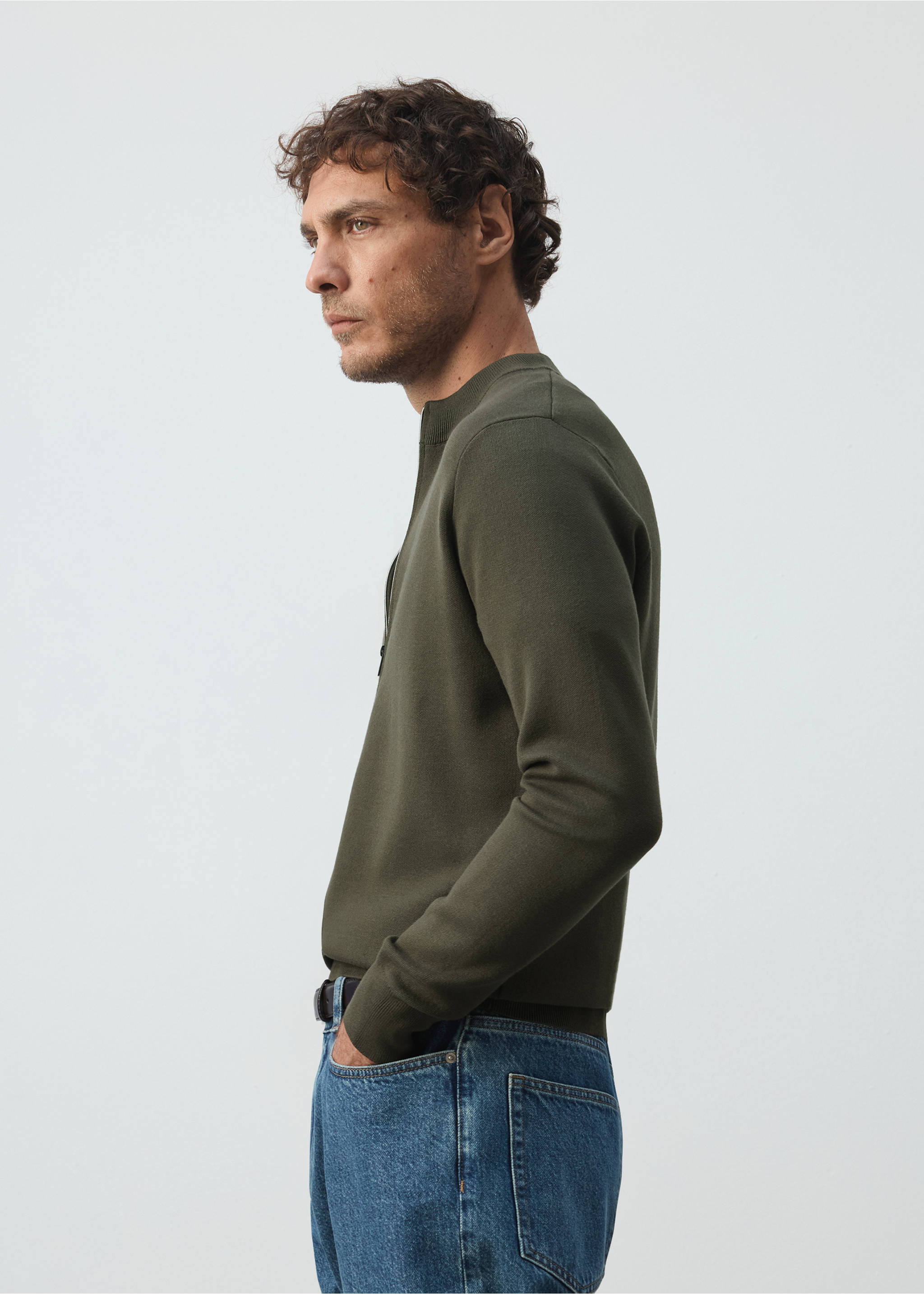 Comfort stretch knit cardigan - Details of the article 2, Dark Green. Ref: 37065981-01.