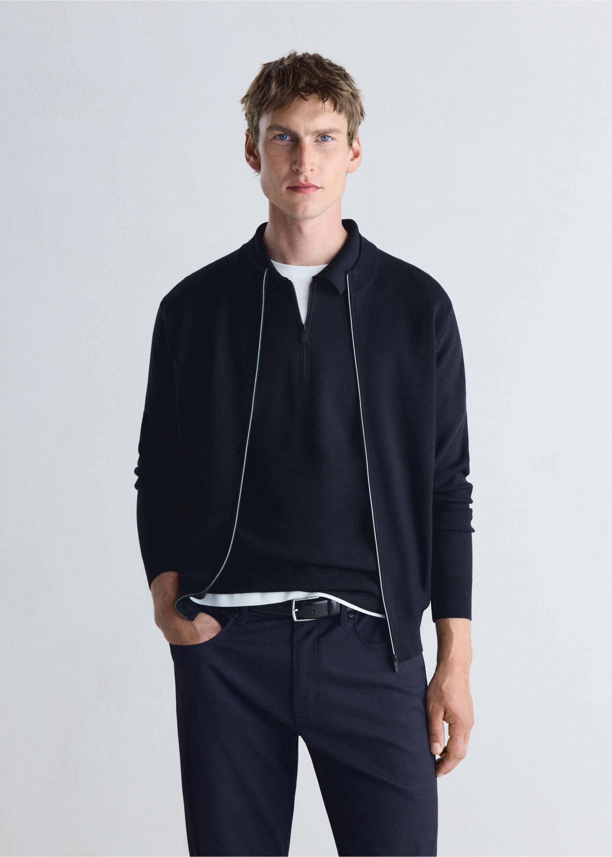 Cardigan luxusc - Medium plane, Navy. Ref: 37065981-00.