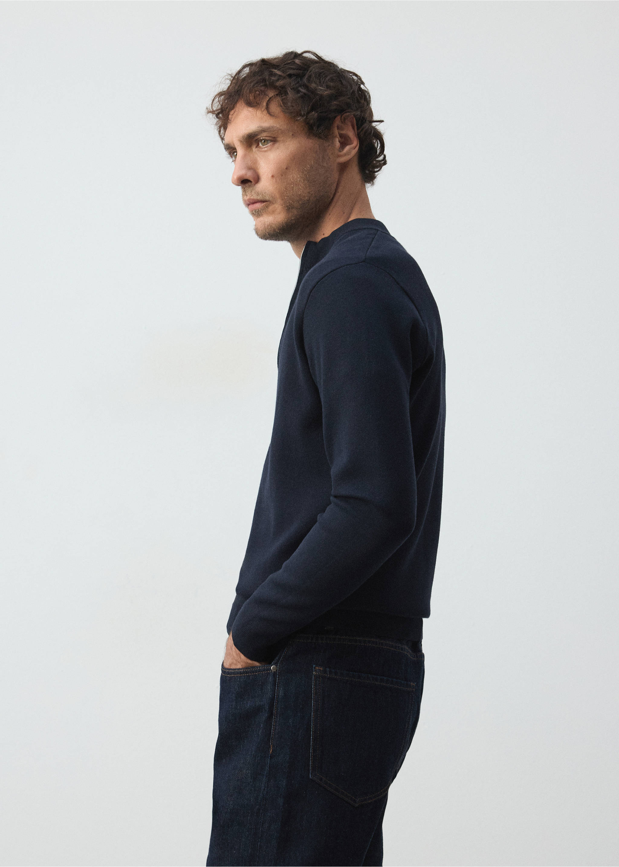 Comfort stretch knit cardigan - Details of the article 2, Navy. Ref: 37065981-01.