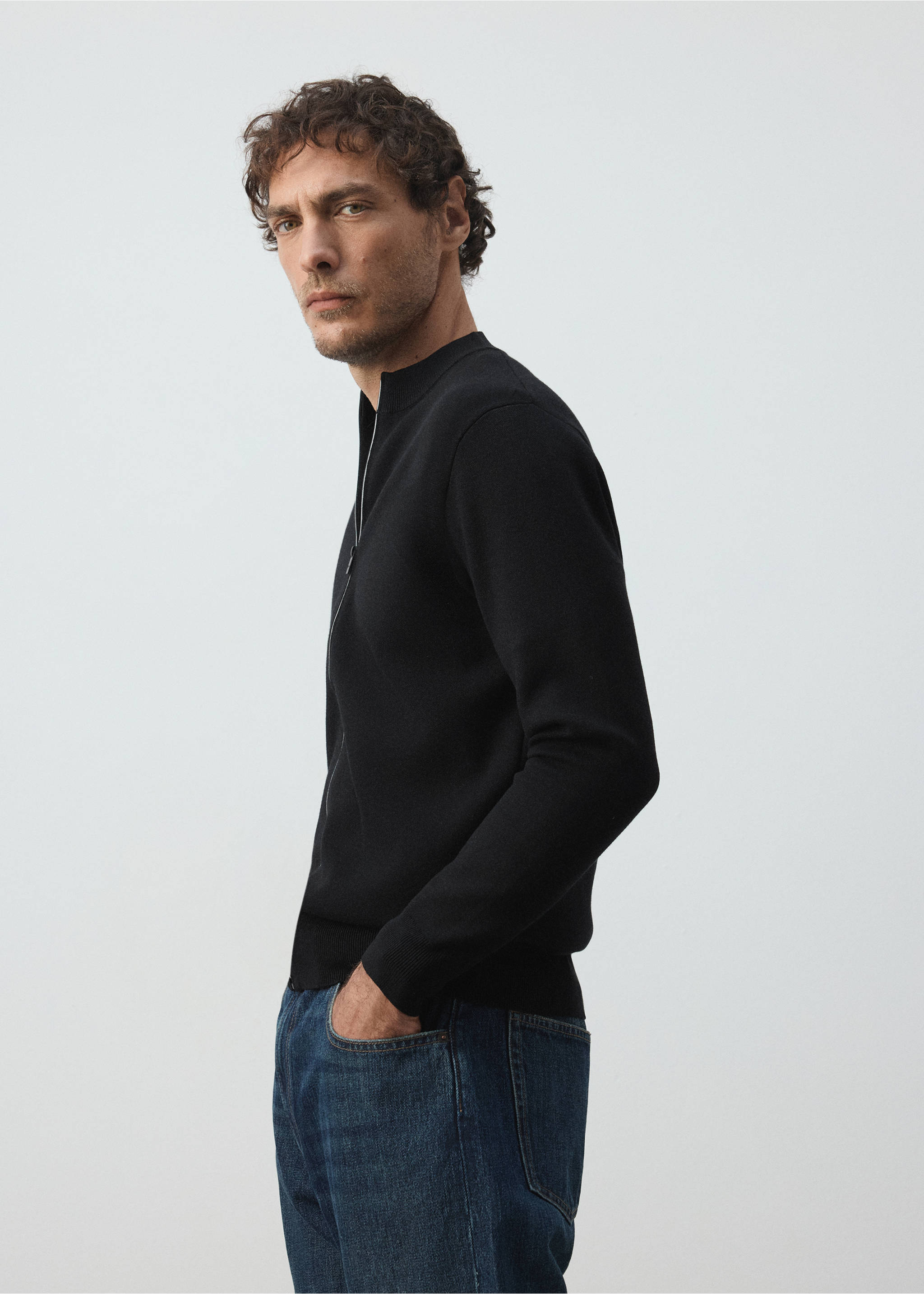 Comfort stretch knit cardigan - Details of the article 2, Black. Ref: 37065981-01.