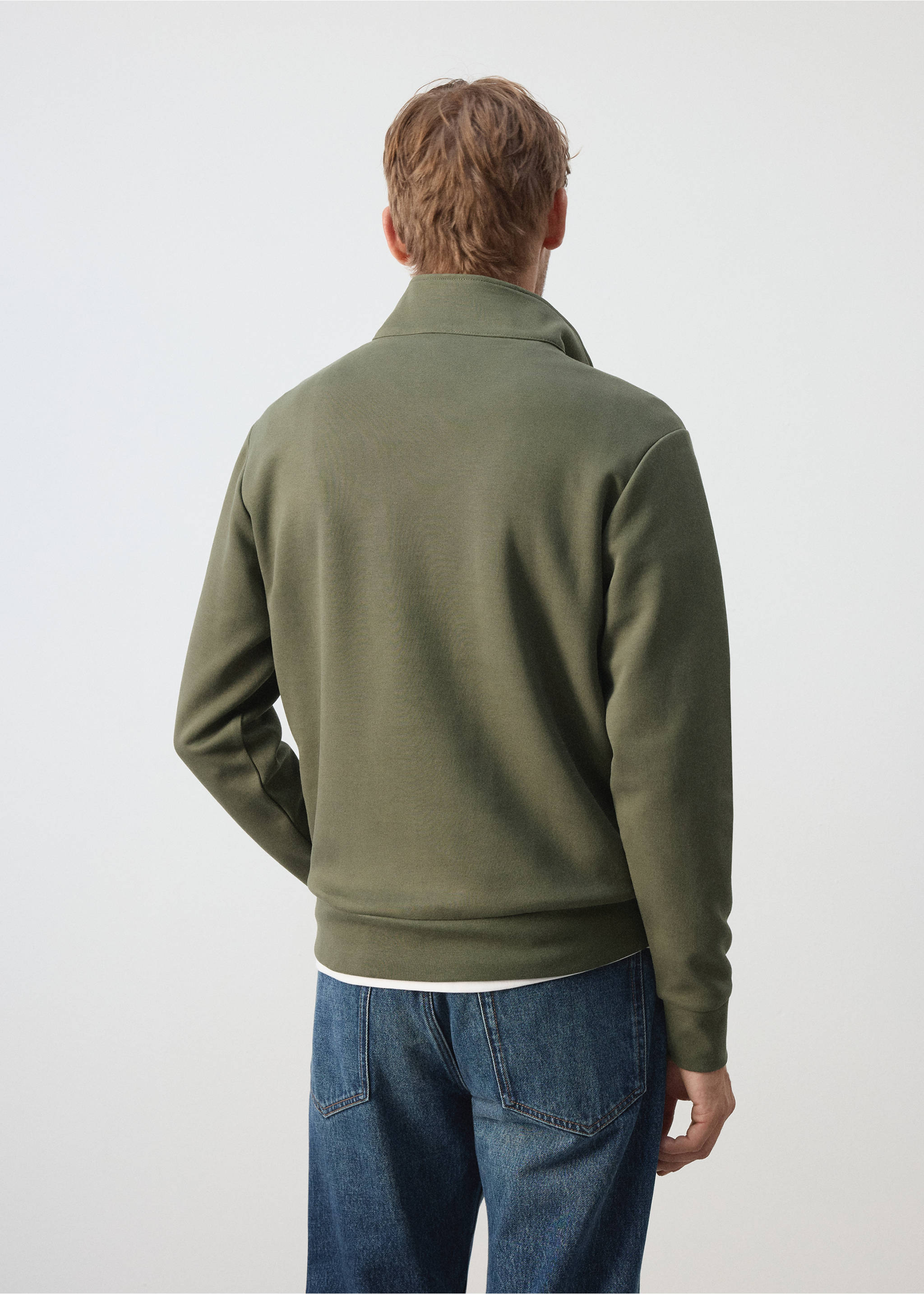 Cotton blend sweatshirt zipper - Reverse of the article, Khaki. Ref: 37065984-00.