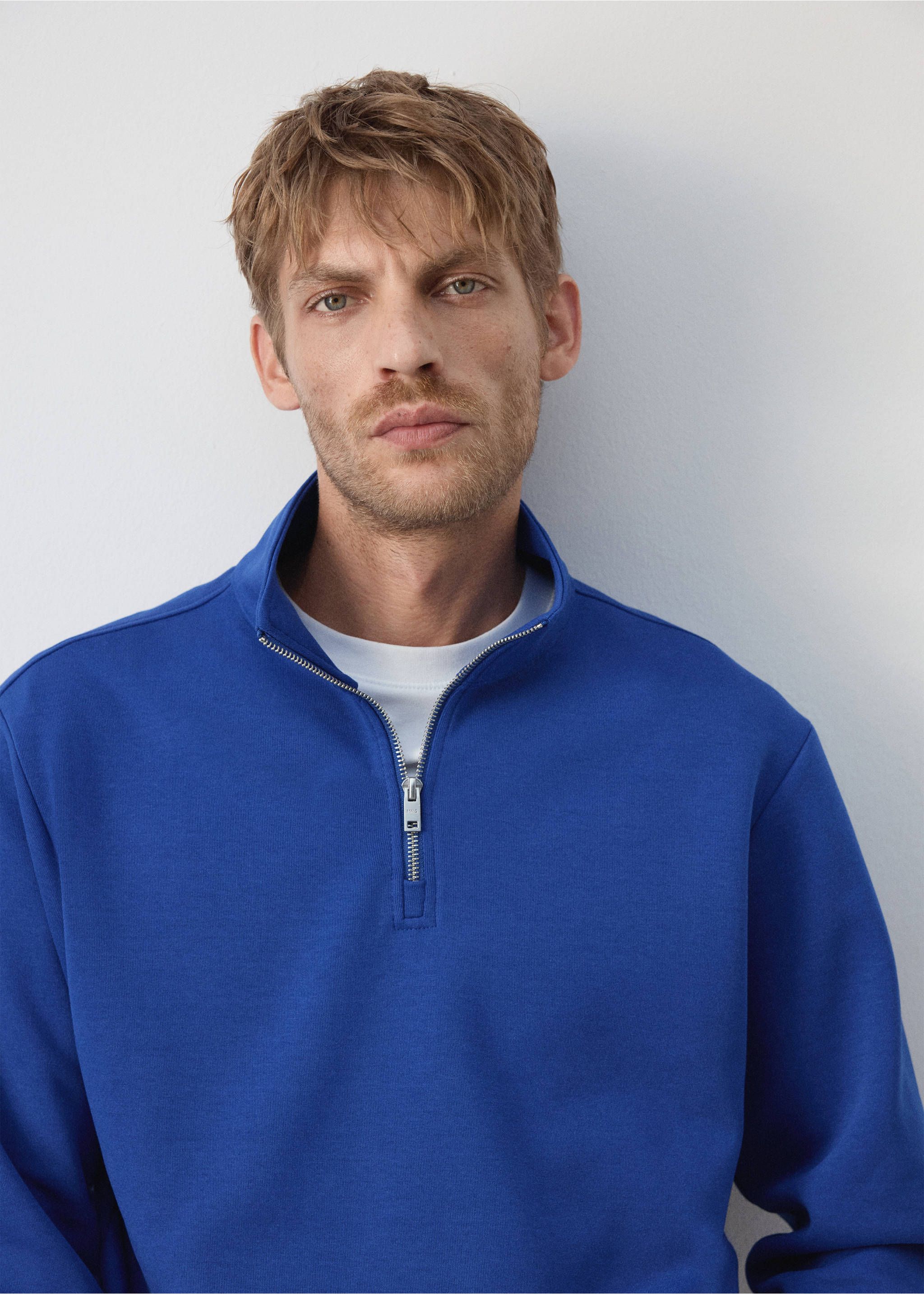 Sweat-shirt en mélange de coton avec fermeture éclair - Détail de l'article 1, Bleu encre. Ref: 37065984-00.