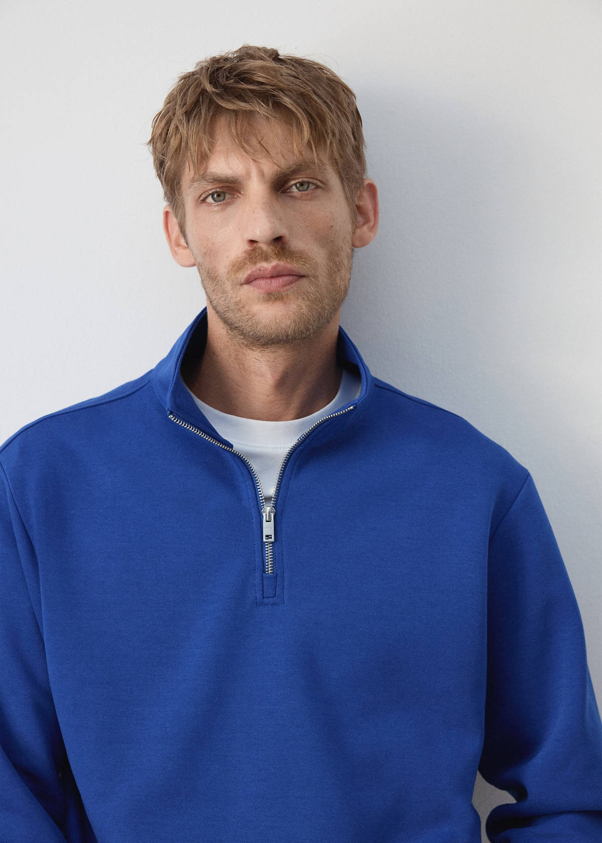 Cotton blend sweatshirt zipper — Ink Blue