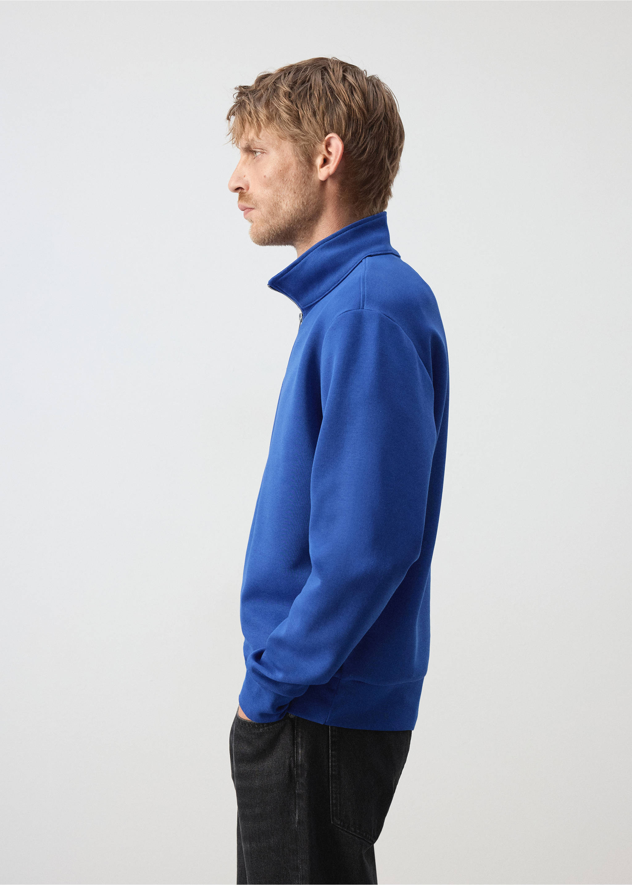 Sweat-shirt en mélange de coton avec fermeture éclair - Détail de l'article 2, Bleu encre. Ref: 37065984-00.