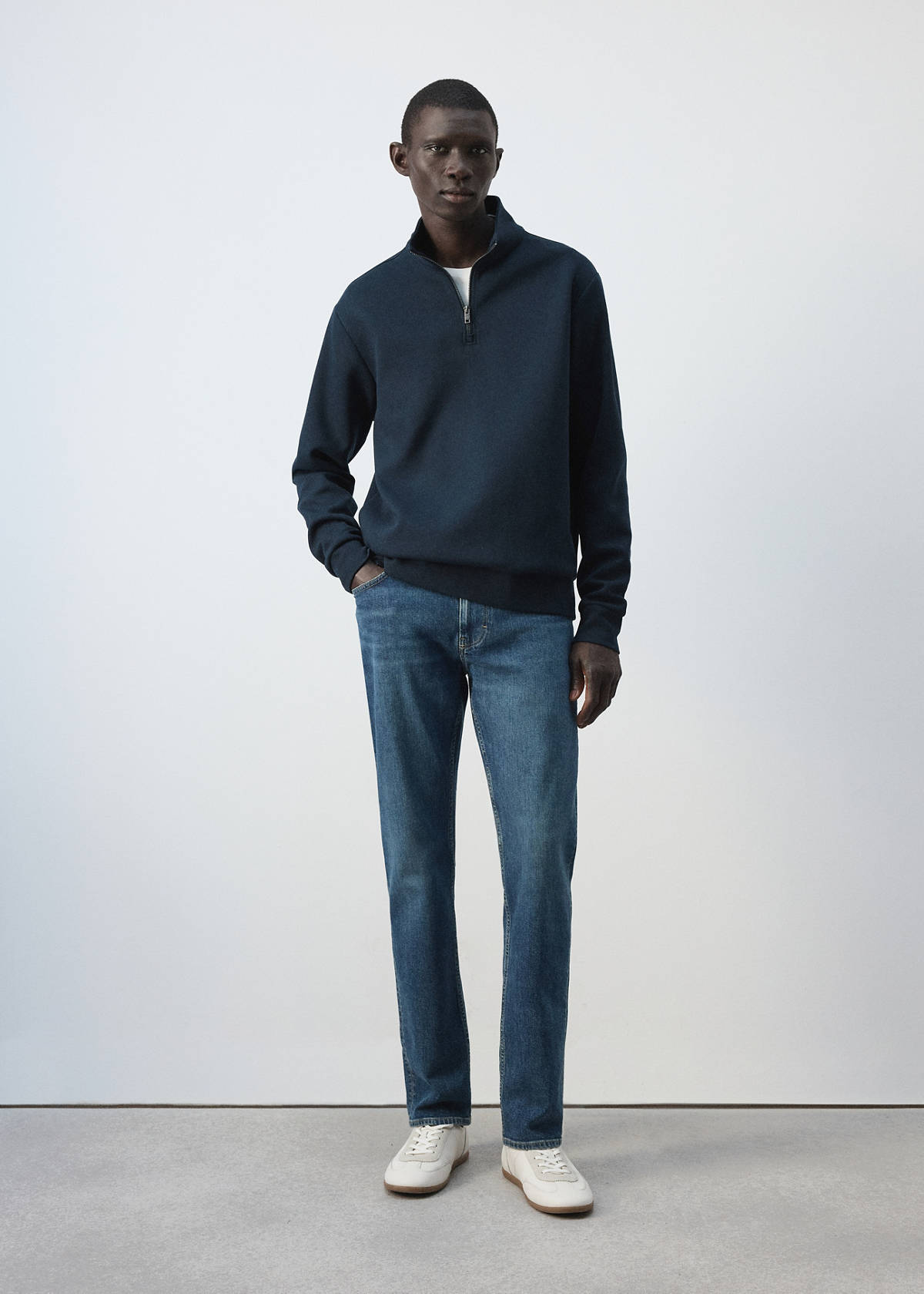 Cotton blend sweatshirt zipper — Night Blue