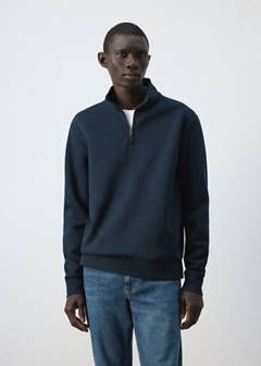 Cotton blend sweatshirt zipper — Night Blue 1