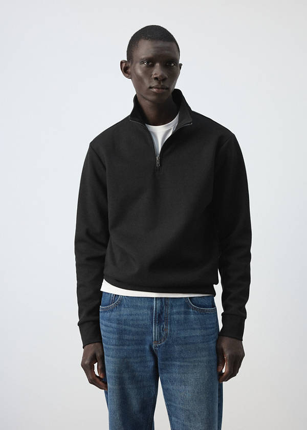 Cotton blend sweatshirt zipper — Black