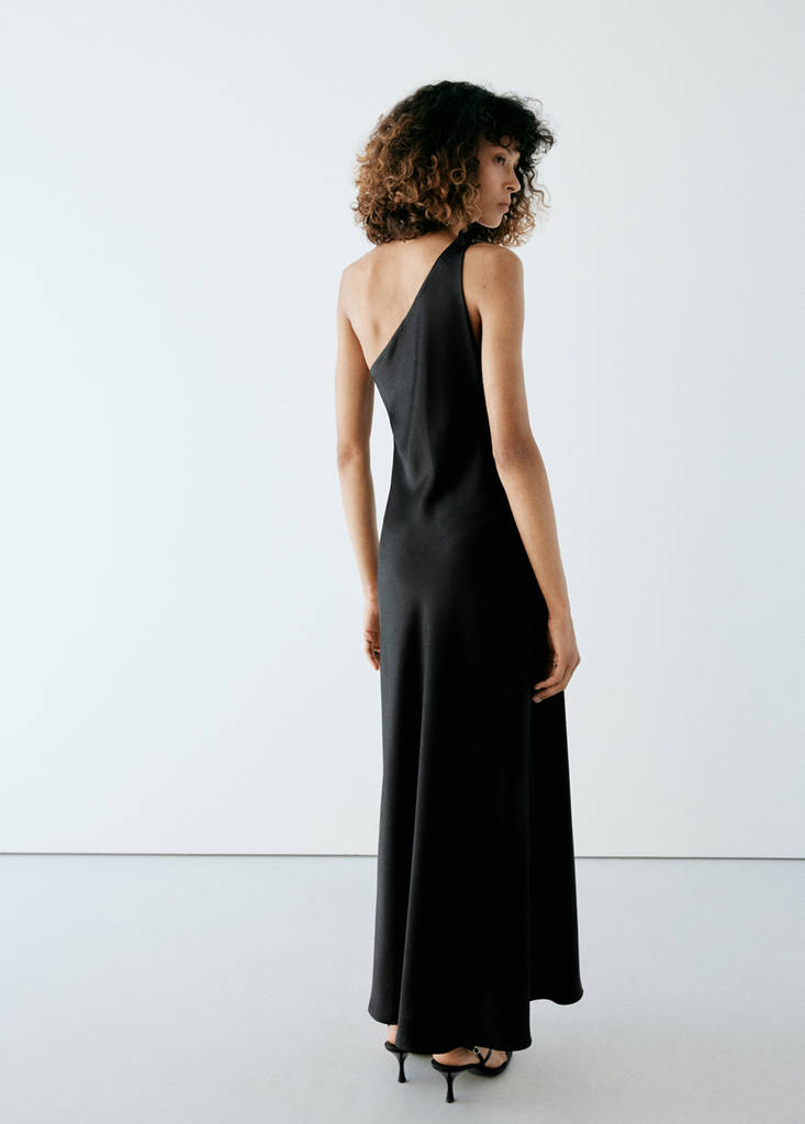 Satin dress with beaded straps — Black