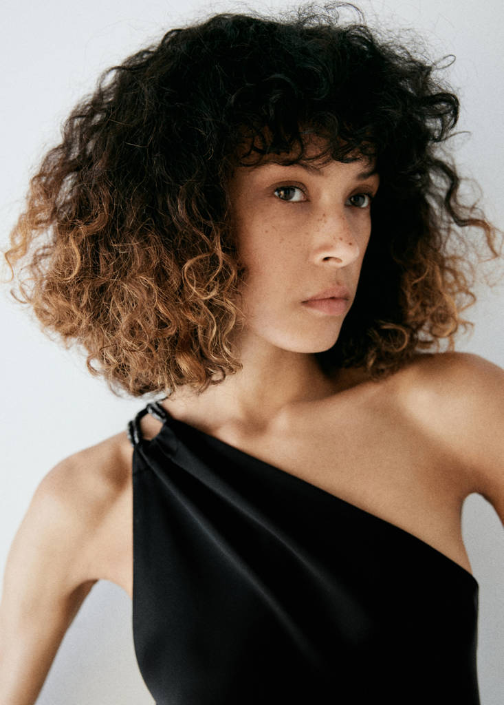 Satin dress with beaded straps — Black