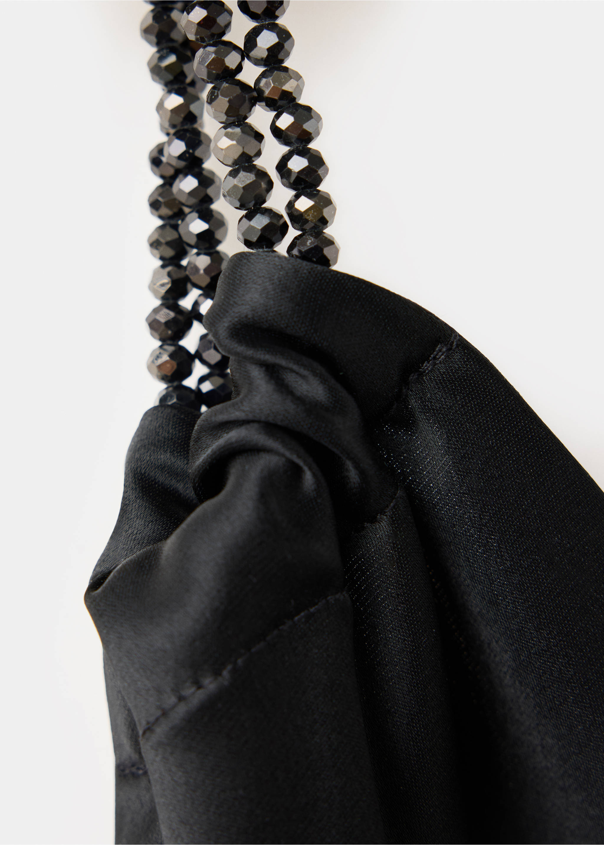 Satin dress with beaded straps - Details of the article 8, Black. Ref: 37065985-00.