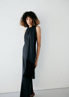 Drape-neck dress with scarf collar — Charcoal 4