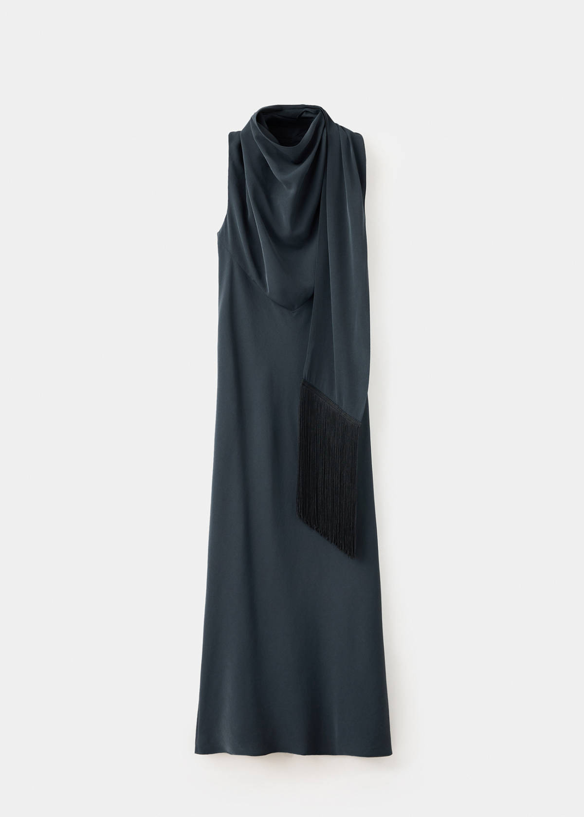 Drape-neck dress with scarf collar — Charcoal