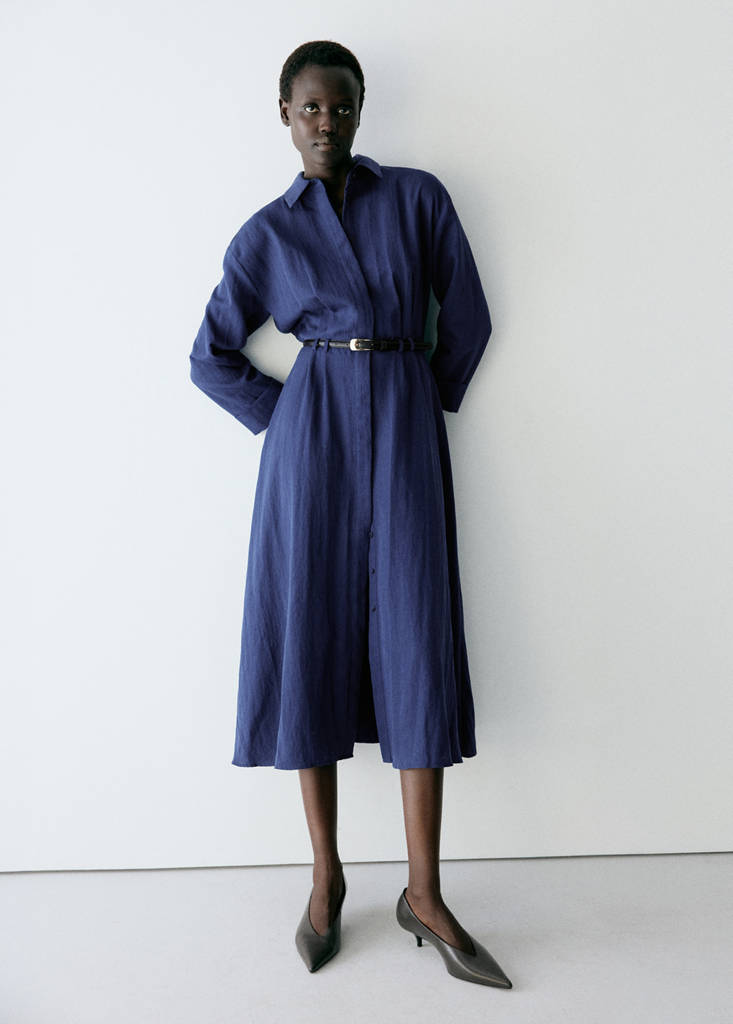 Mango Robe Chemise Lyocell In Bleu Marine