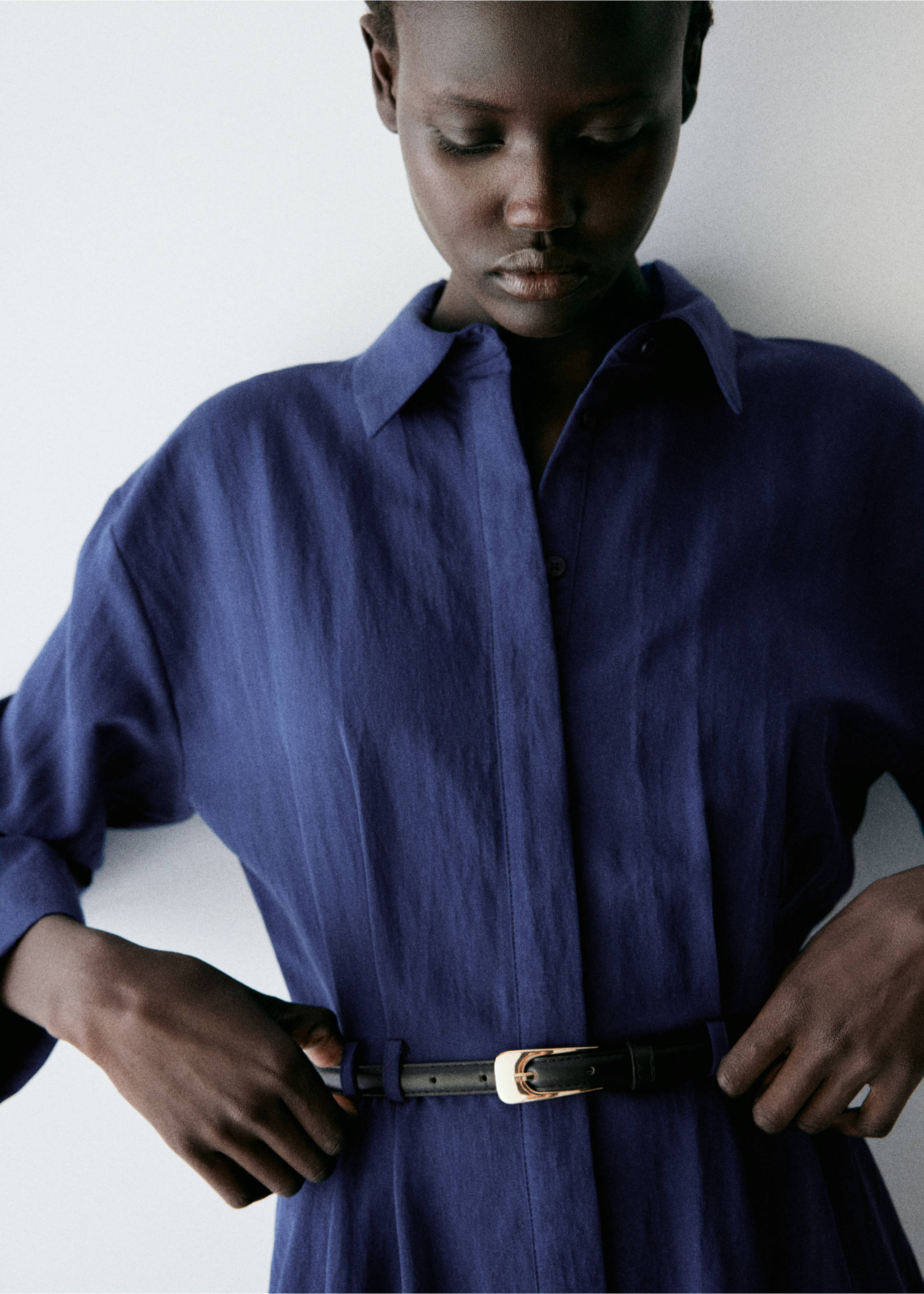 Lyocell shirt dress - Details of the article 1, Navy. Ref: 37065988-00.