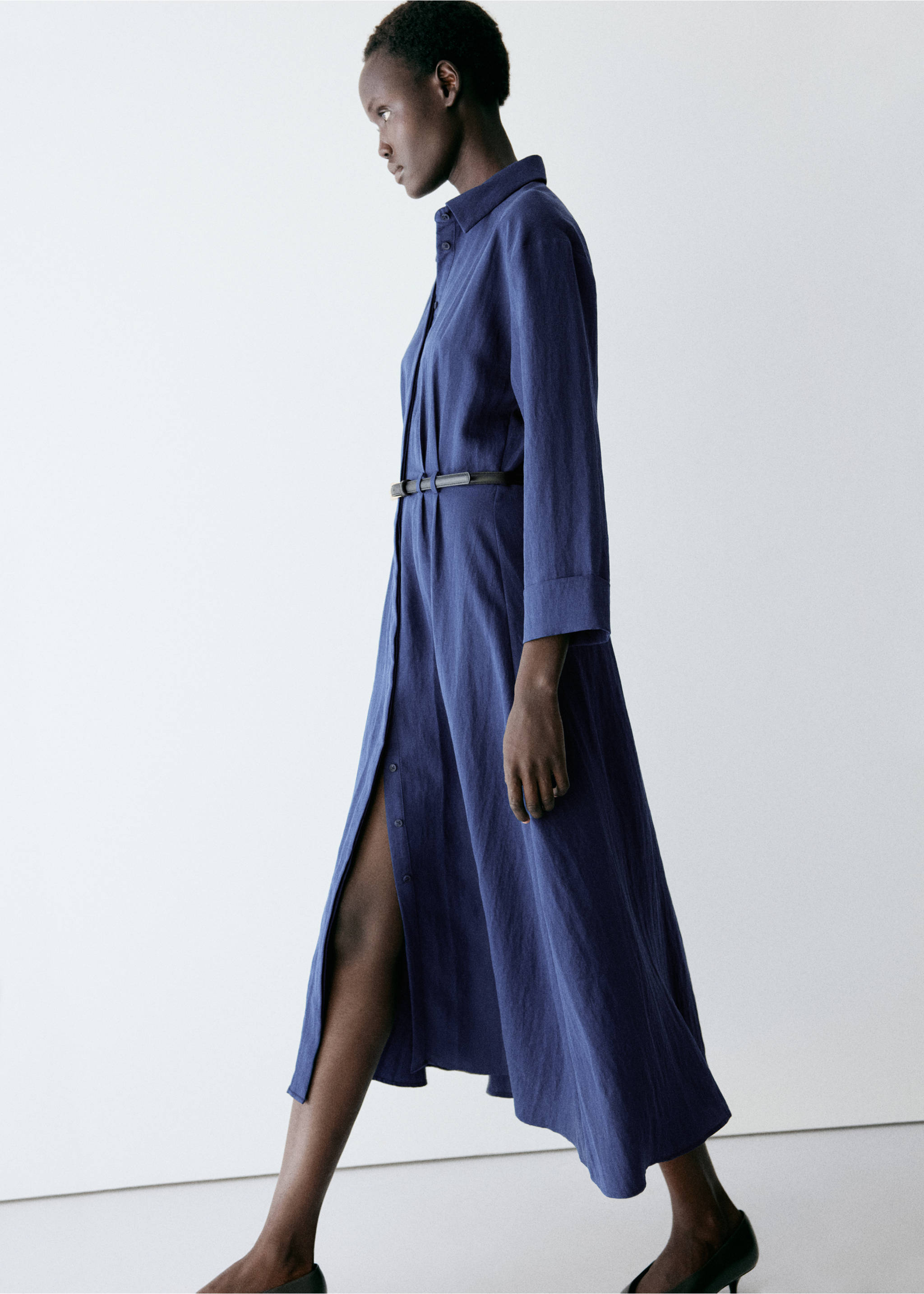 Lyocell shirt dress - Details of the article 2, Navy. Ref: 37065988-00.