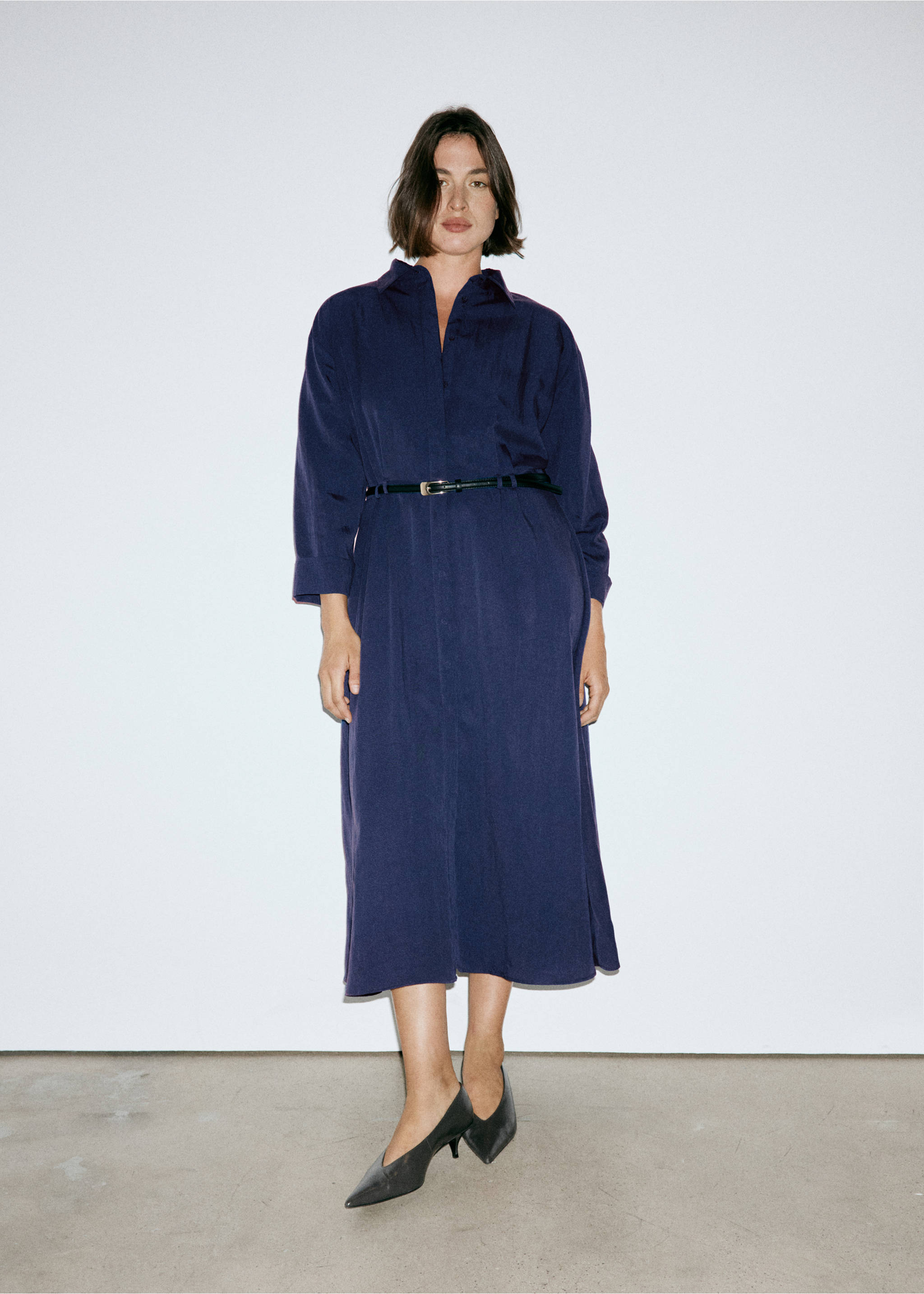 Lyocell shirt dress - Details of the article 5, Navy. Ref: 37065988-00.