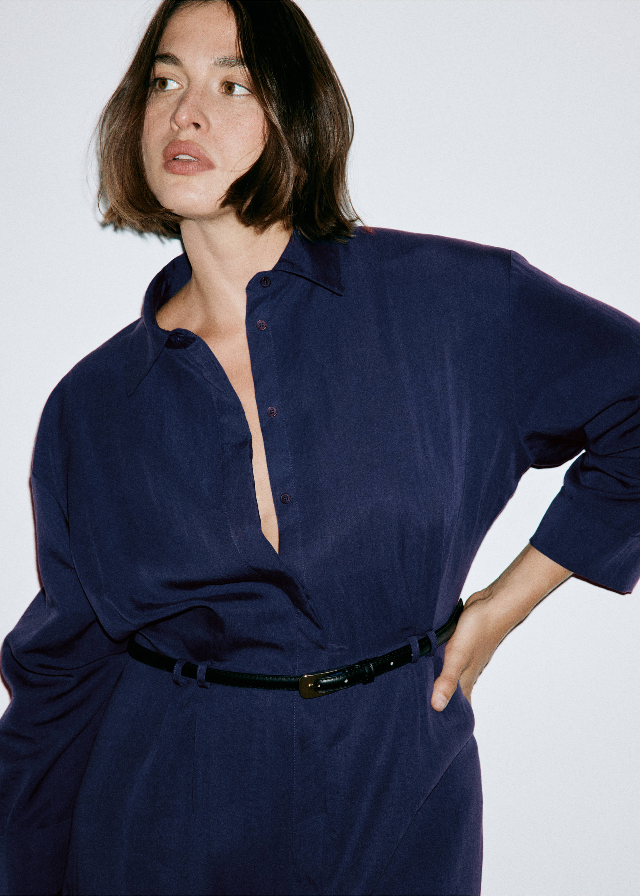 Lyocell shirt dress - Details of the article 4, Navy. Ref: 37065988-00.