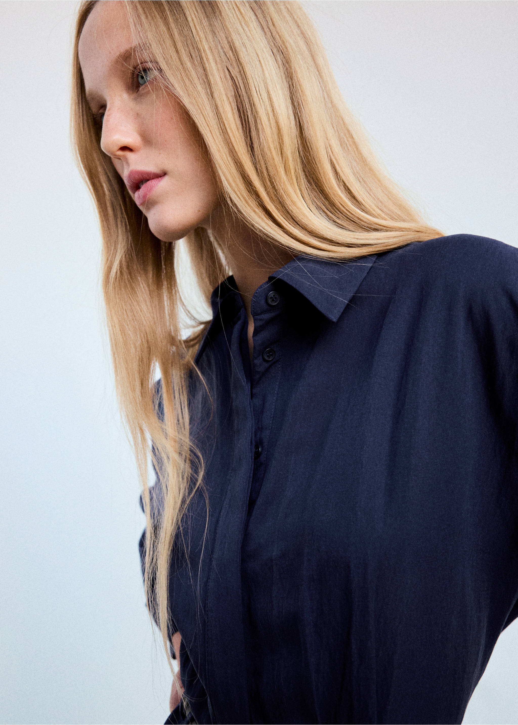 Lyocell shirt dress - Details of the article 1, Navy. Ref: 37065988-01.