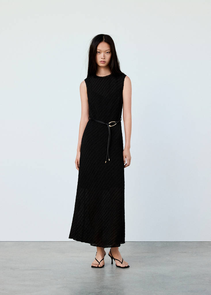 Ruched dress with belt — Brown